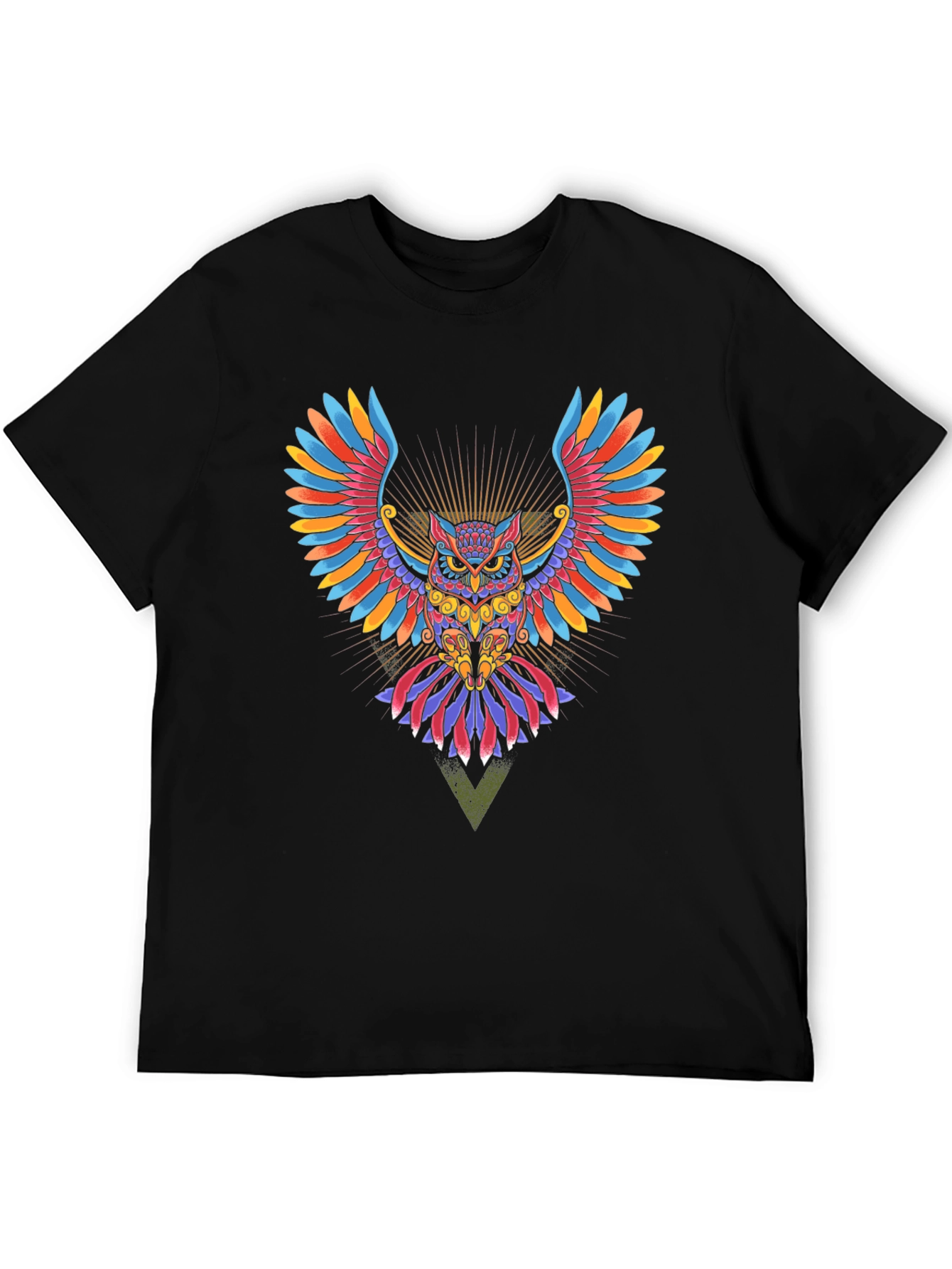 Colorful Owl Graphic Print Black T-Shirt