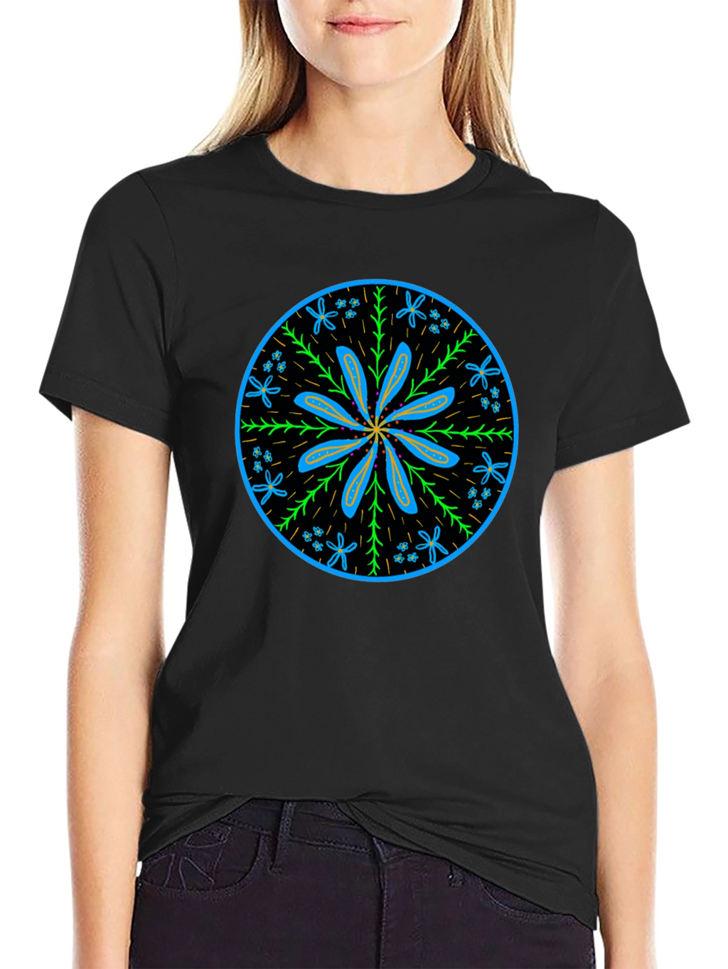 Floral Mandala Graphic Tee - Black