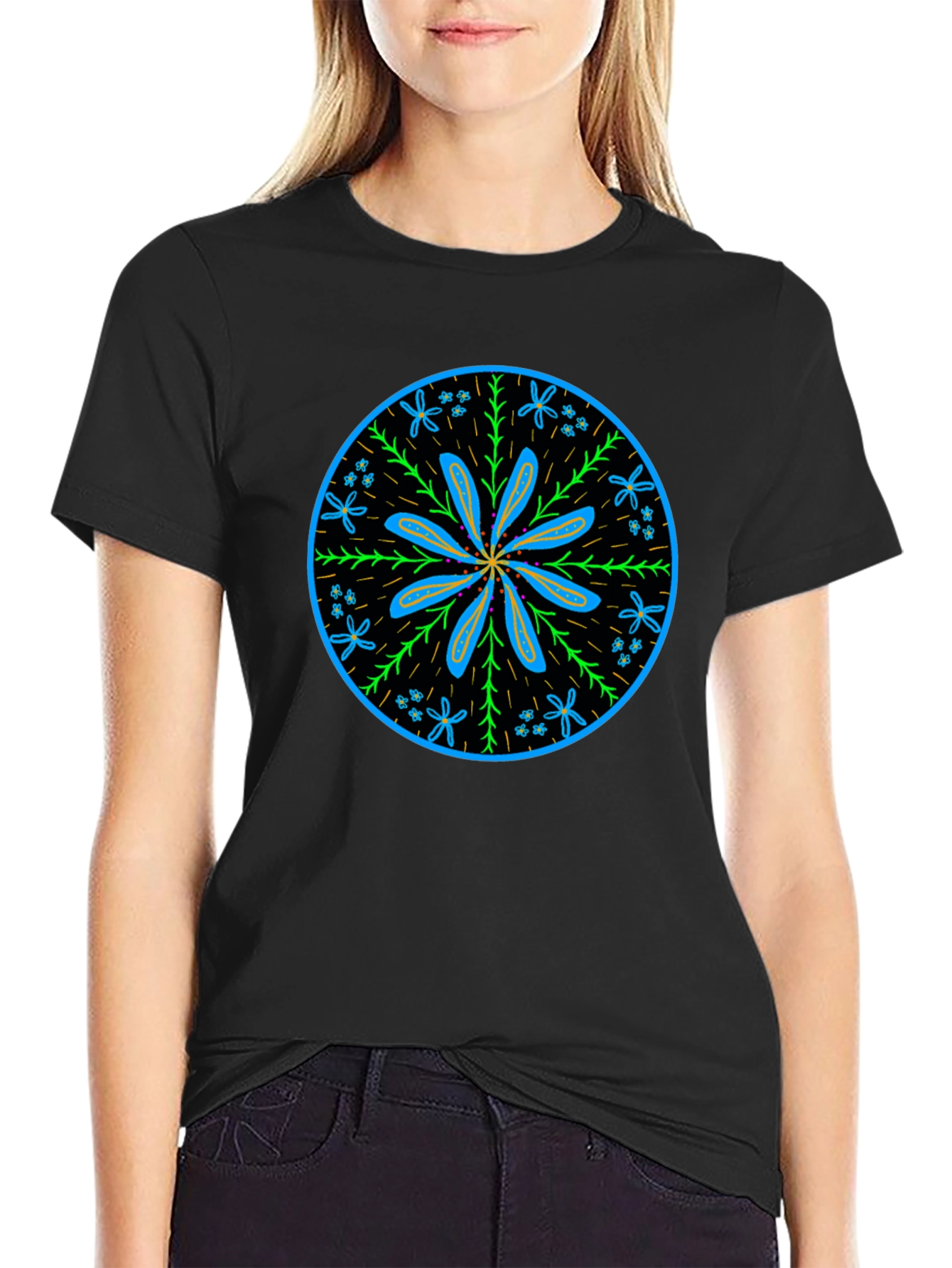 Floral Mandala Graphic Tee - Black