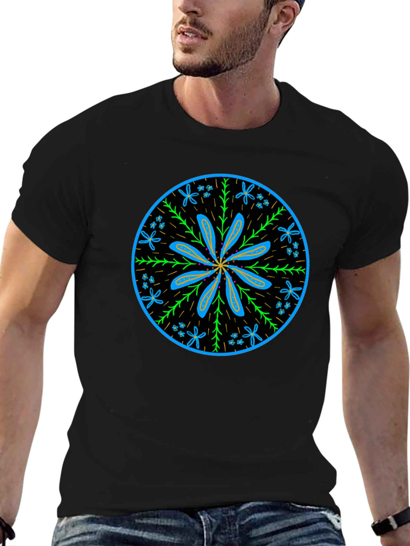 Floral Mandala Graphic Tee - Black