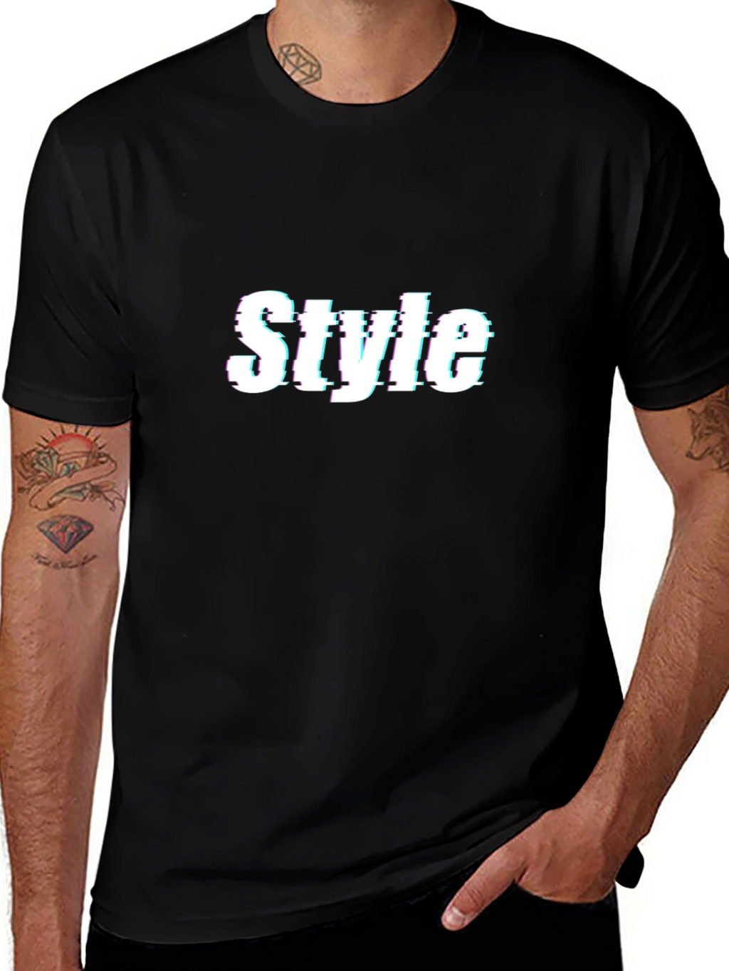 Stylish Glitch Style Black T-Shirt