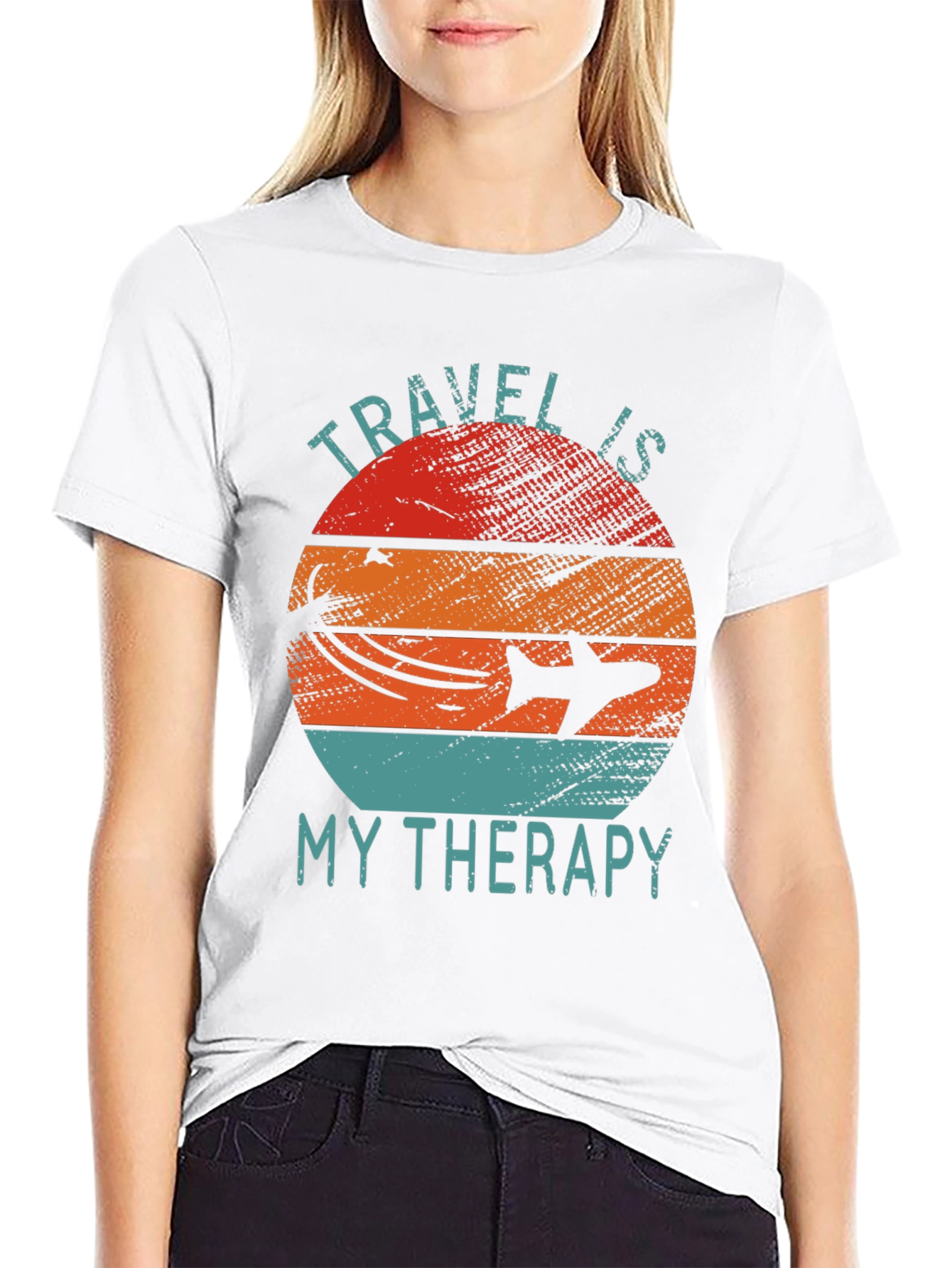 Travel Is My Therapy Graphic Tee - Retro Airplane Design