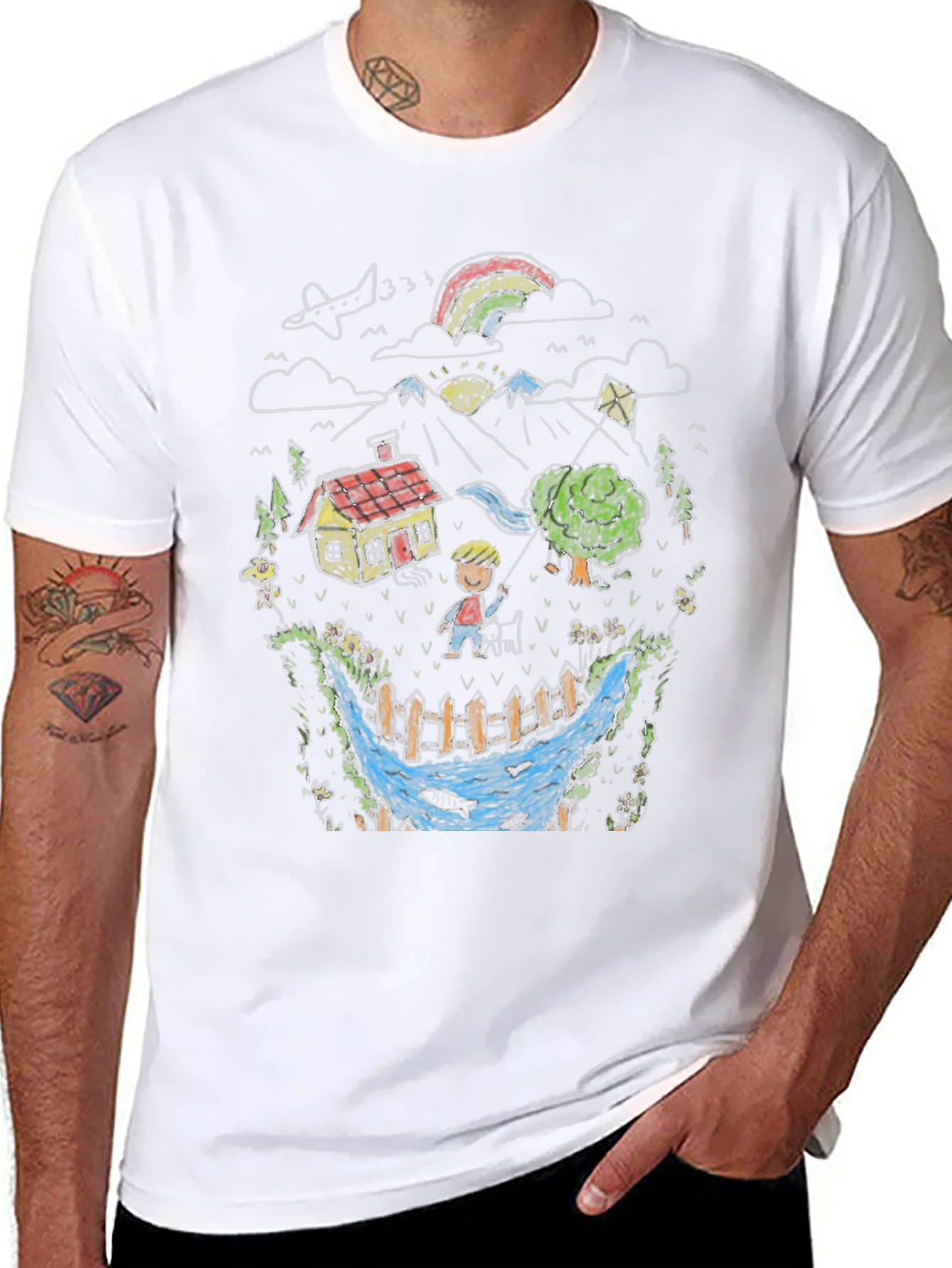 Whimsical Landscape Graphic Tee - Black Cotton Blend