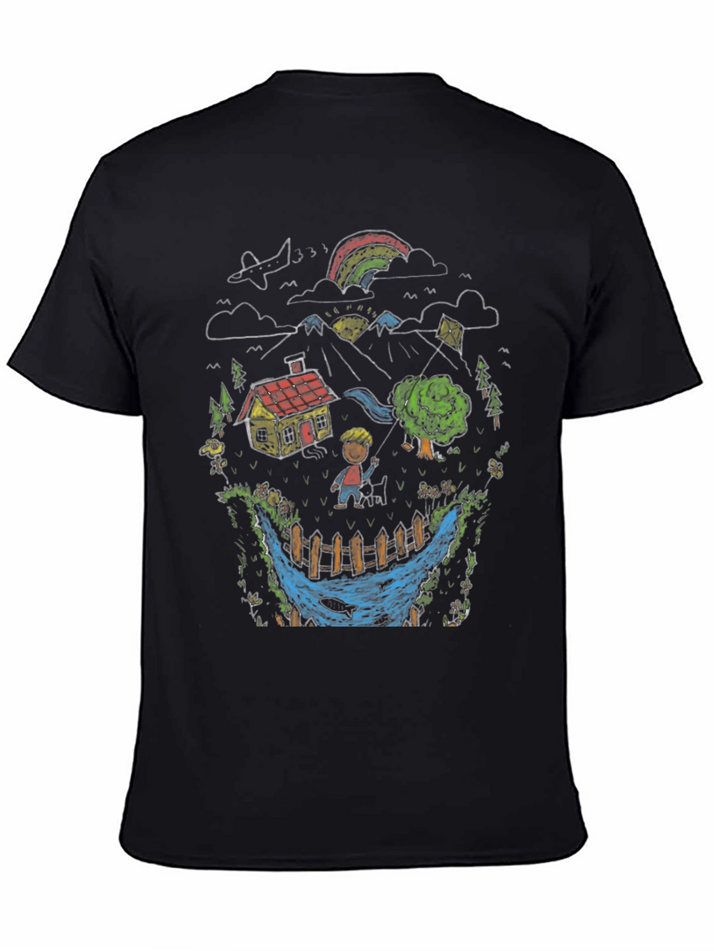 Whimsical Landscape Graphic Tee - Black Cotton Blend