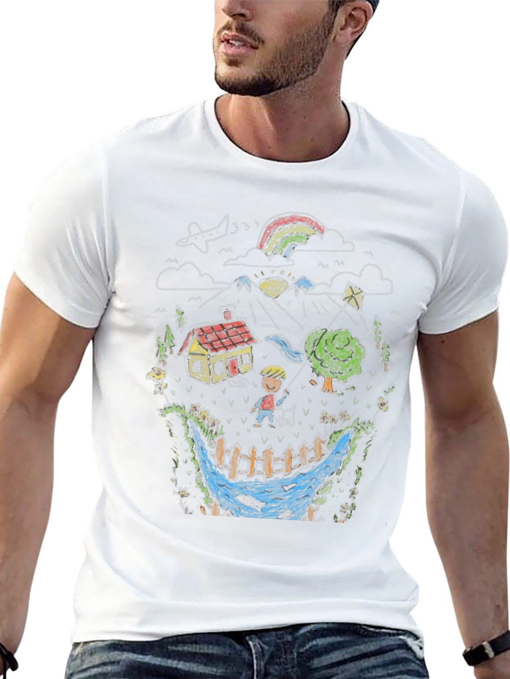 Whimsical Landscape Graphic Tee - Black Cotton Blend