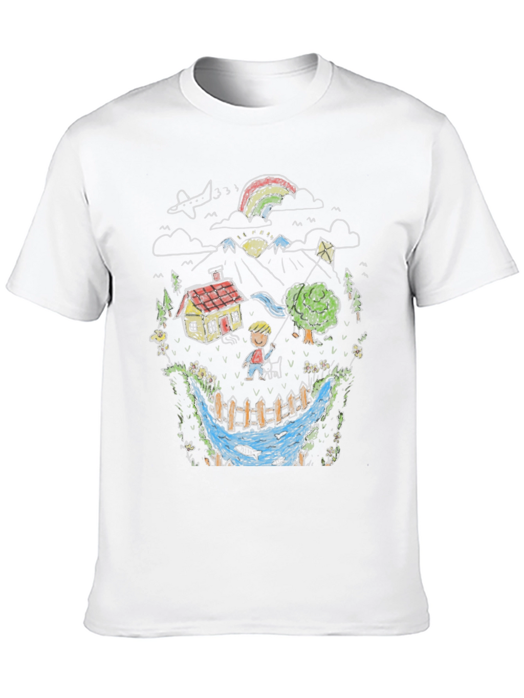Whimsical Landscape Graphic Tee - Black Cotton Blend