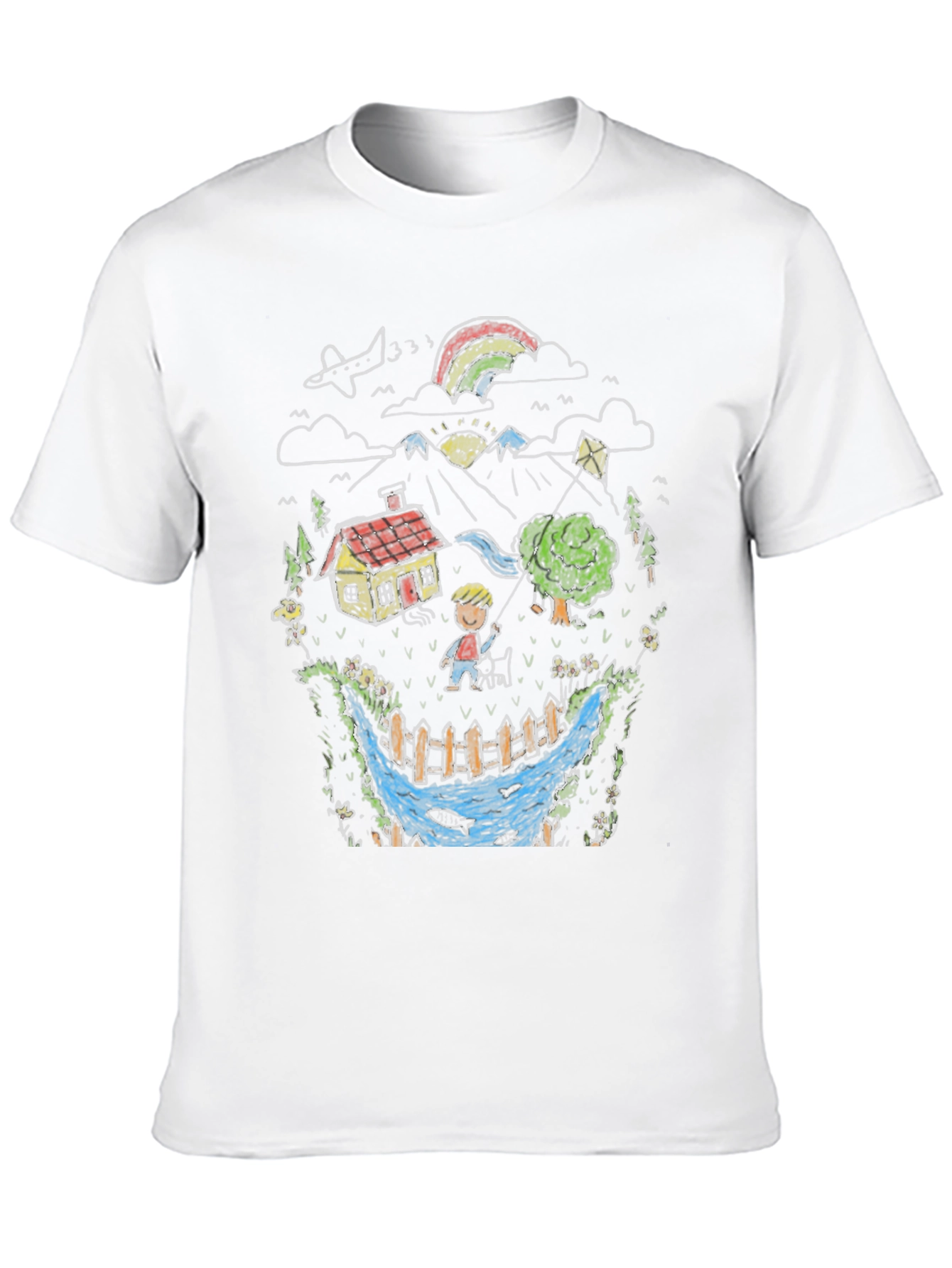 Whimsical Landscape Graphic Tee - Black Cotton Blend