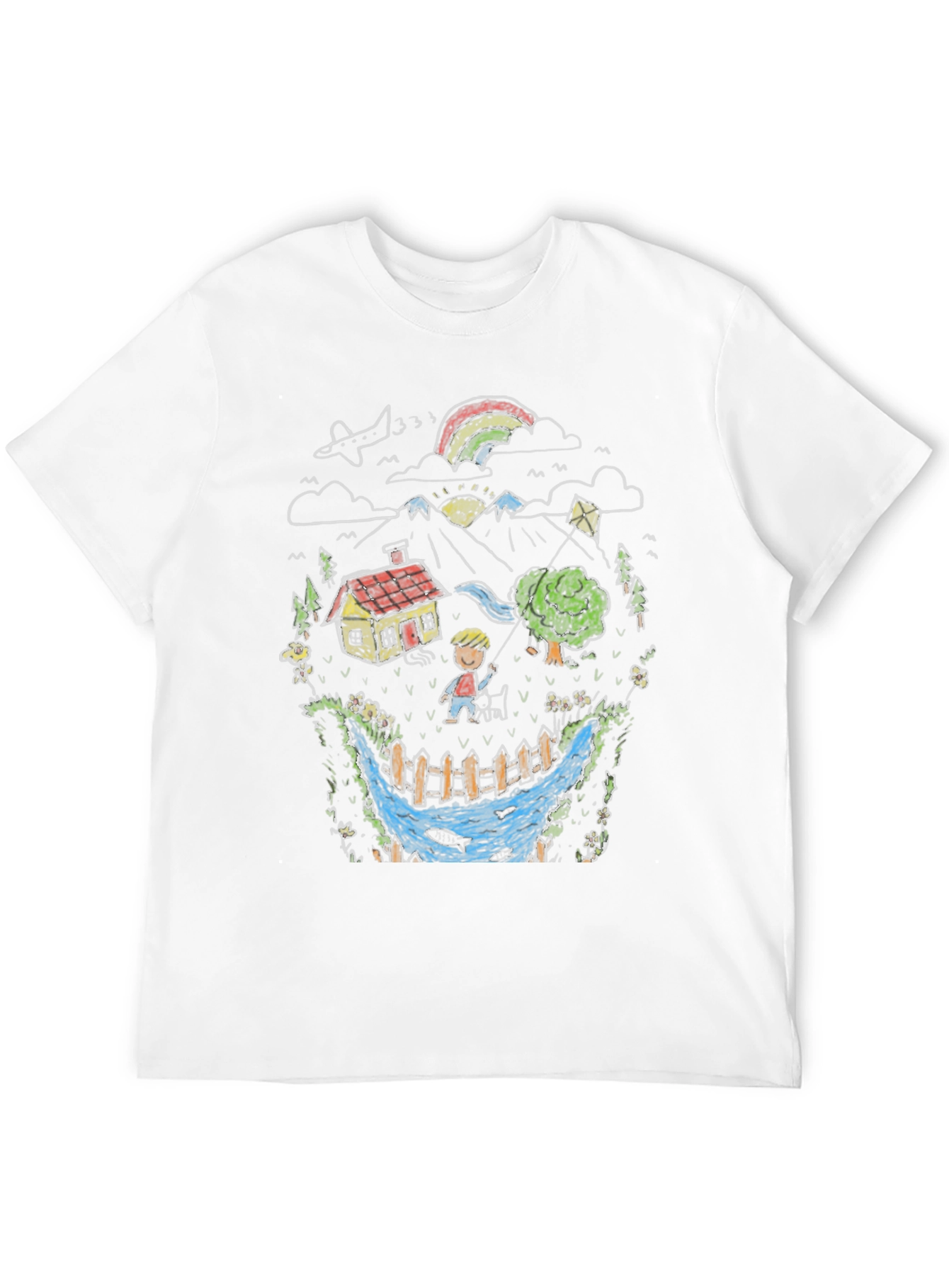 Whimsical Landscape Graphic Tee - Black Cotton Blend