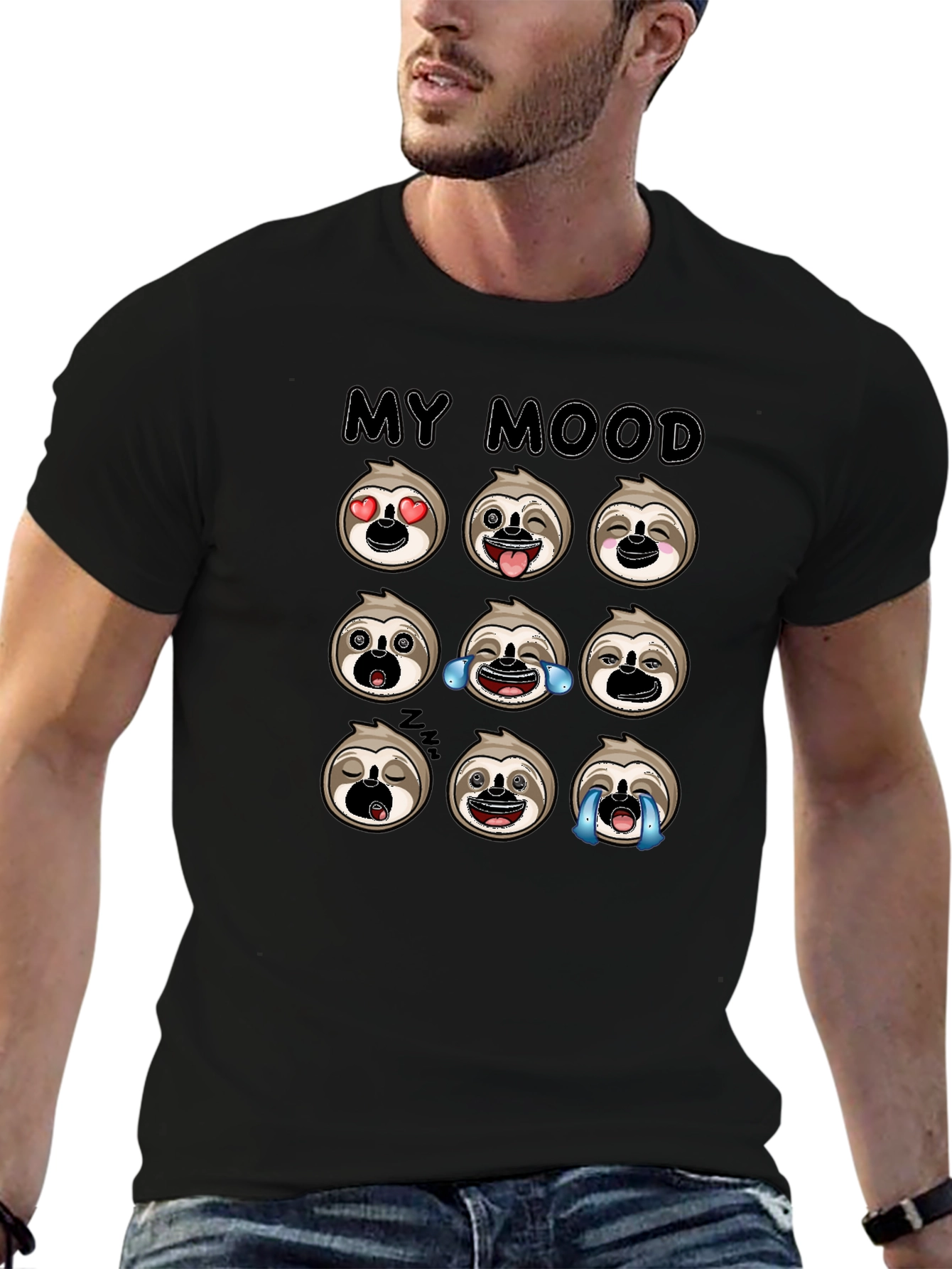 Sloth Mood Emoji Black Graphic Tee