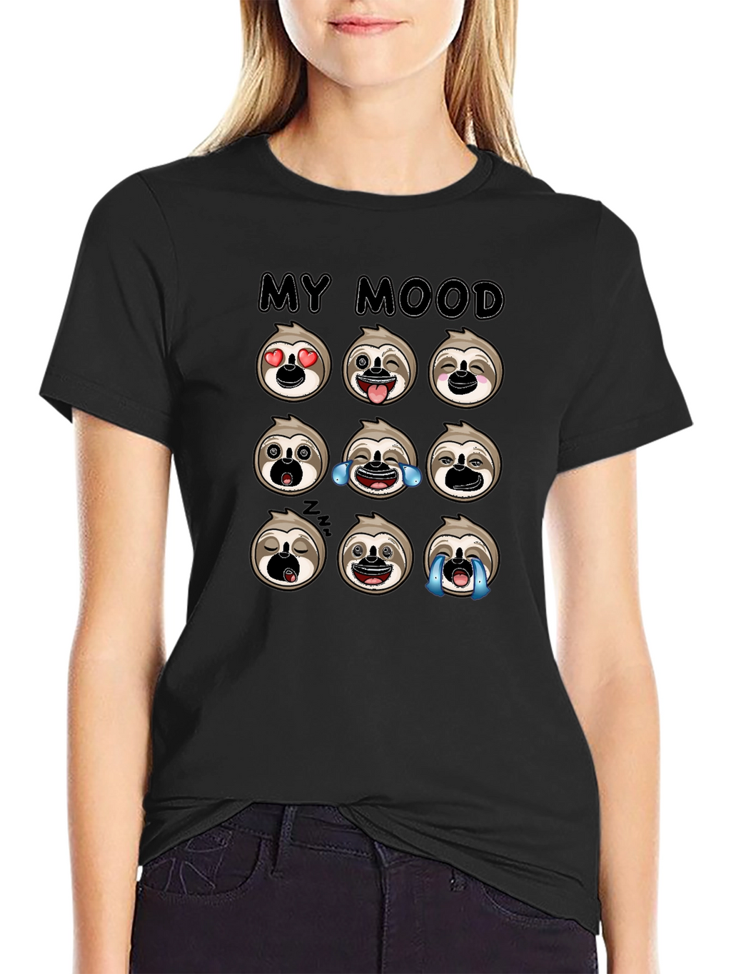 Sloth Mood Emoji Black Graphic Tee