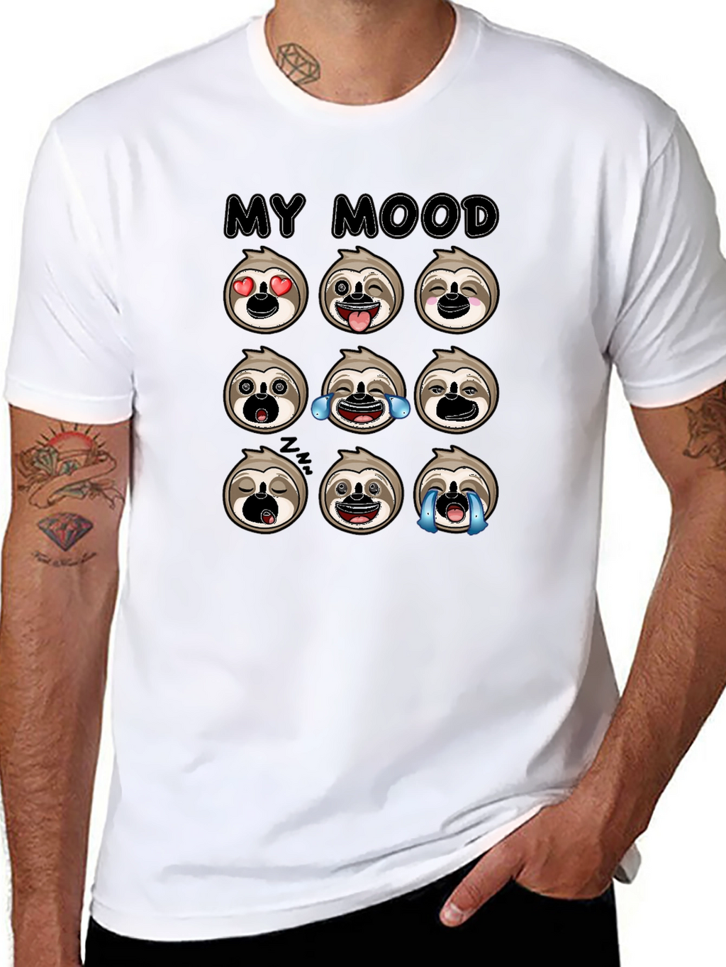 Sloth Mood Emoji Black Graphic Tee