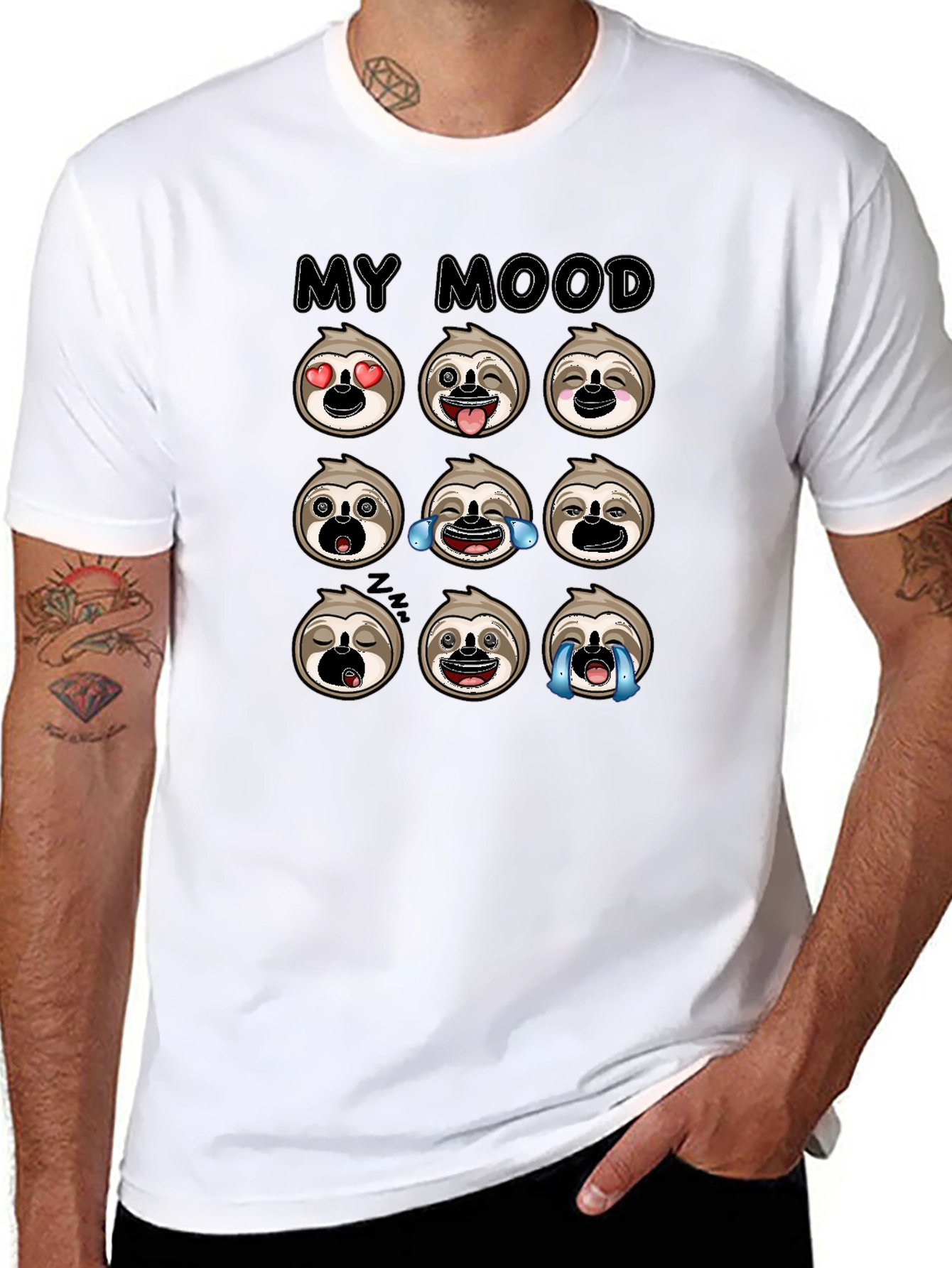 Sloth Mood Emoji Black Graphic Tee