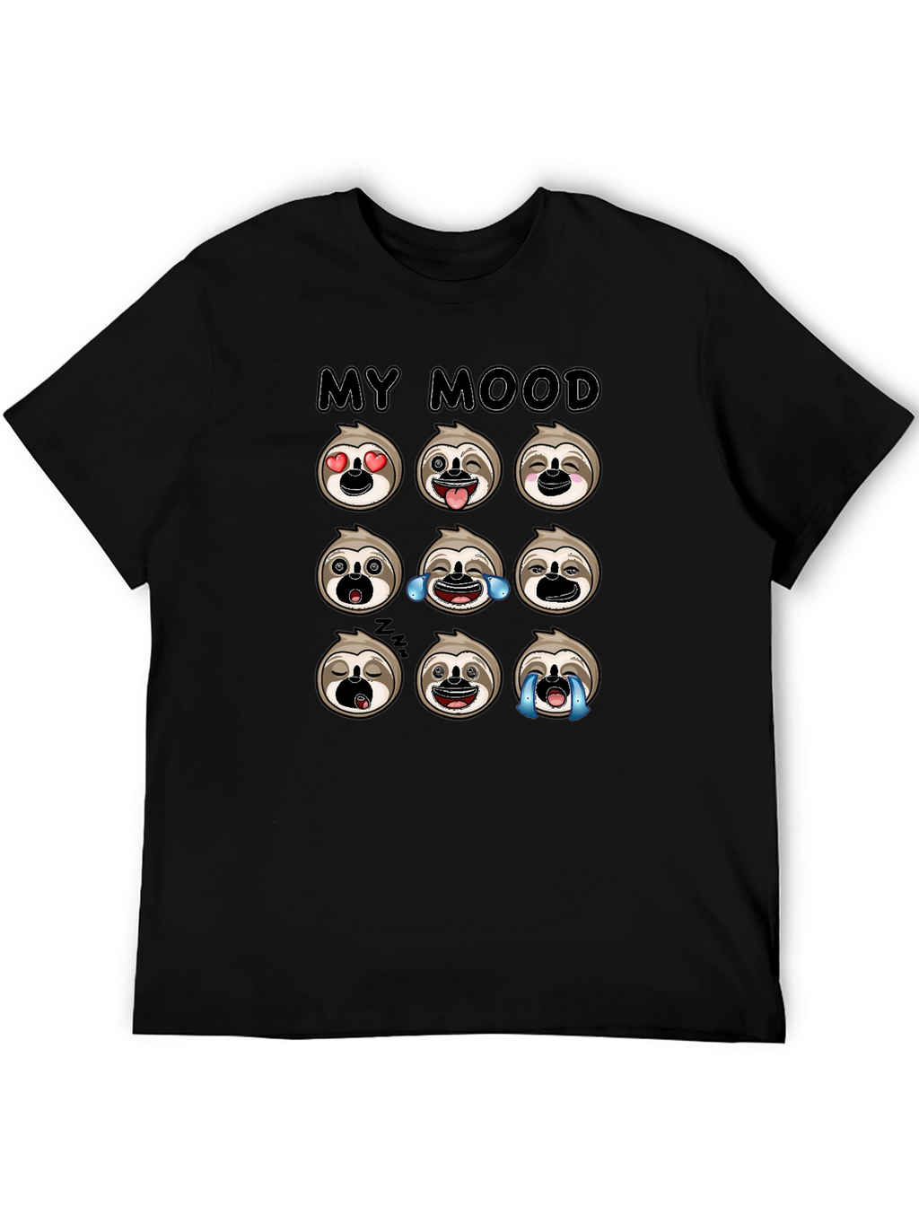 Sloth Mood Emoji Black Graphic Tee