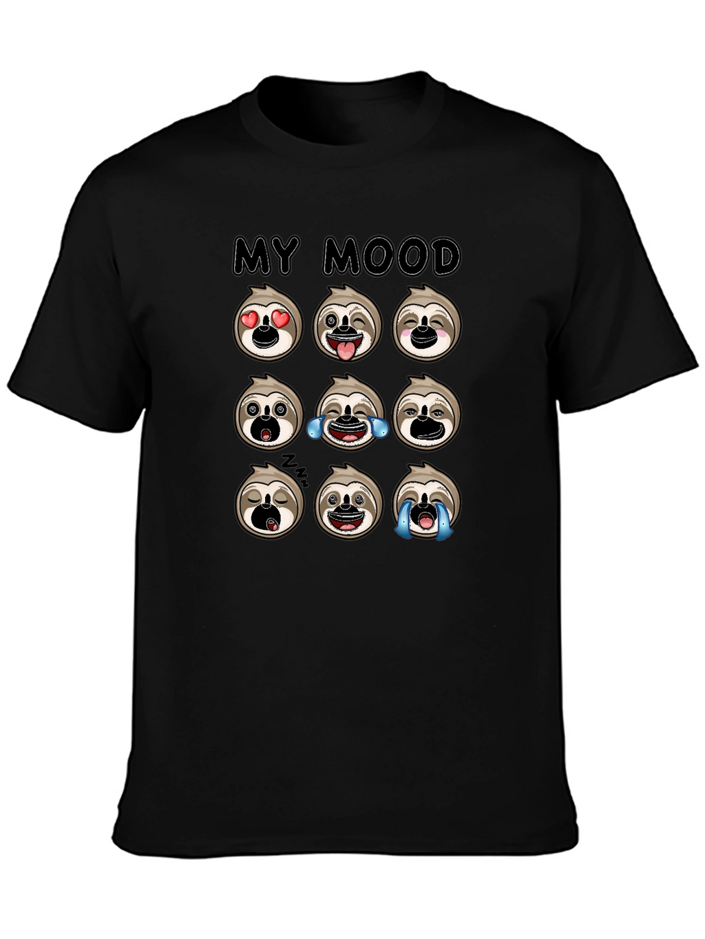 Sloth Mood Emoji Black Graphic Tee