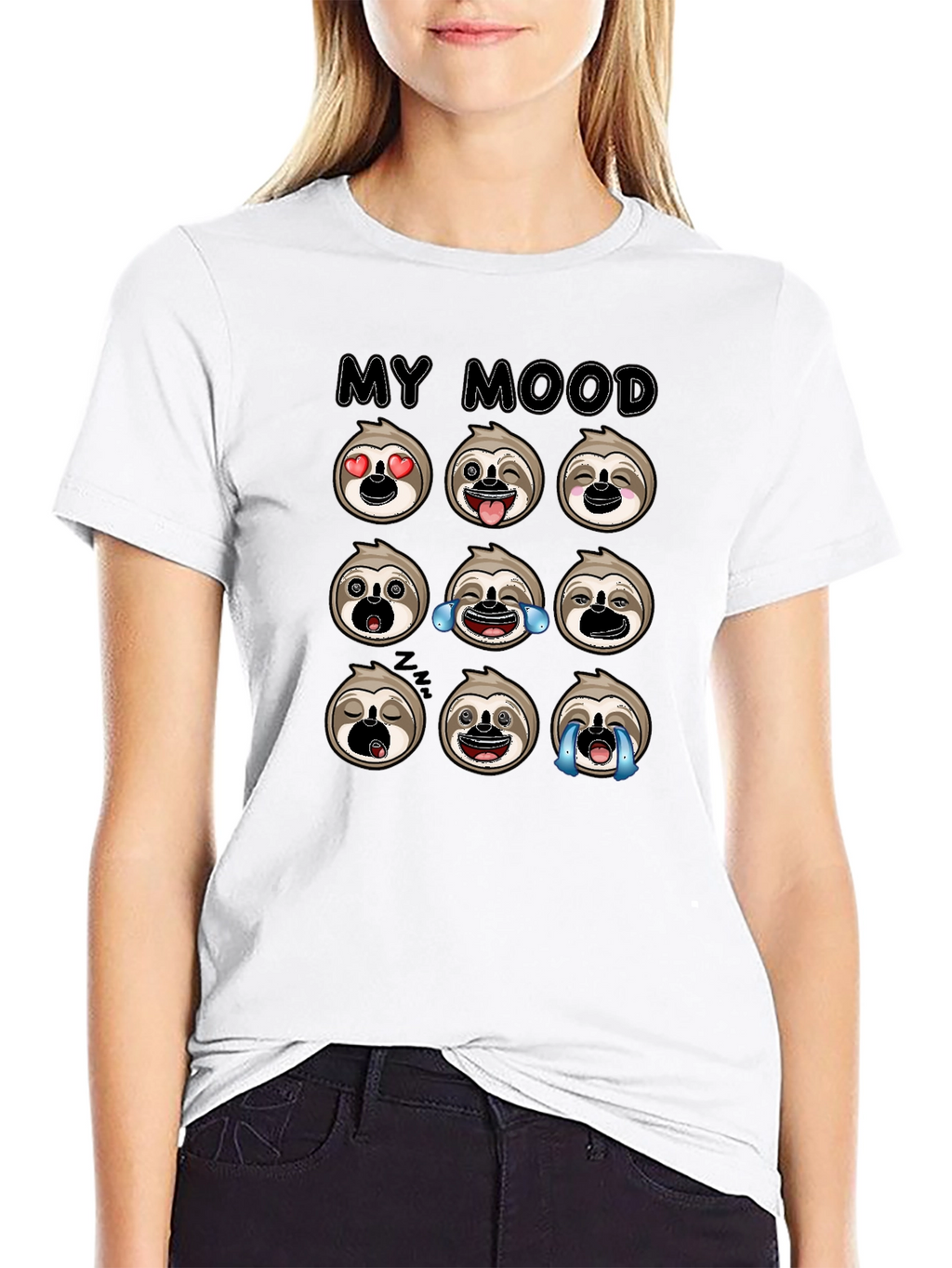 Sloth Mood Emoji Black Graphic Tee