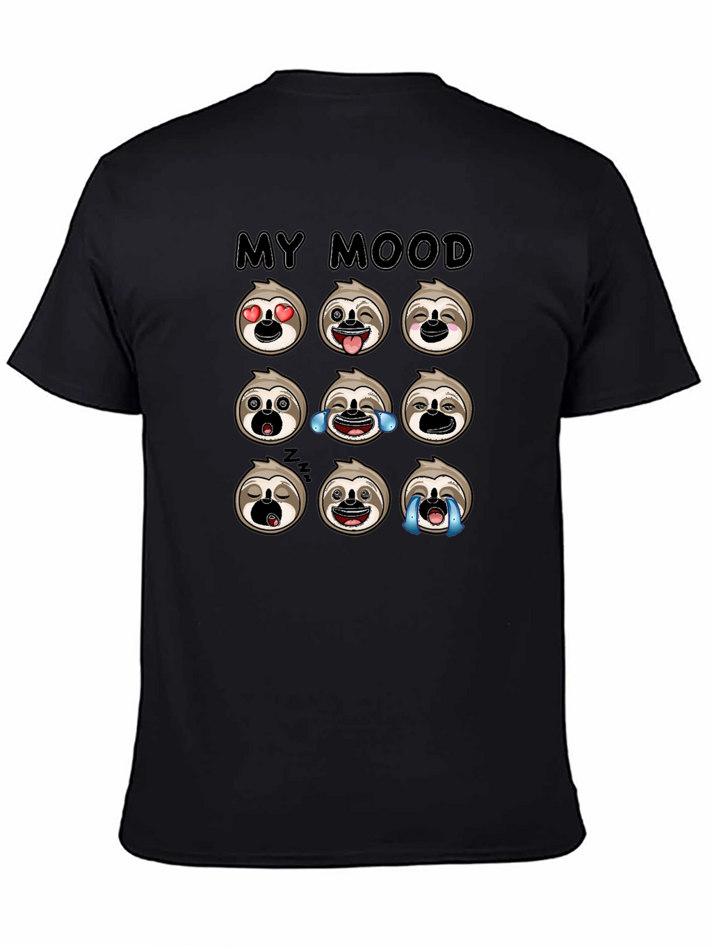 Sloth Mood Emoji Black Graphic Tee