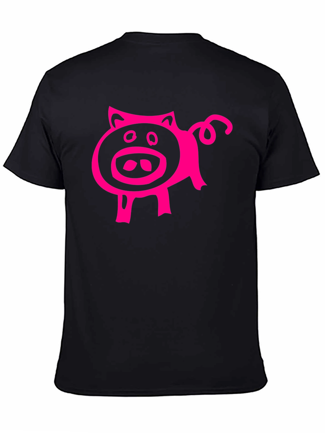 Pink Pig Graphic Tee - Black Cotton Blend Casual T-Shirt