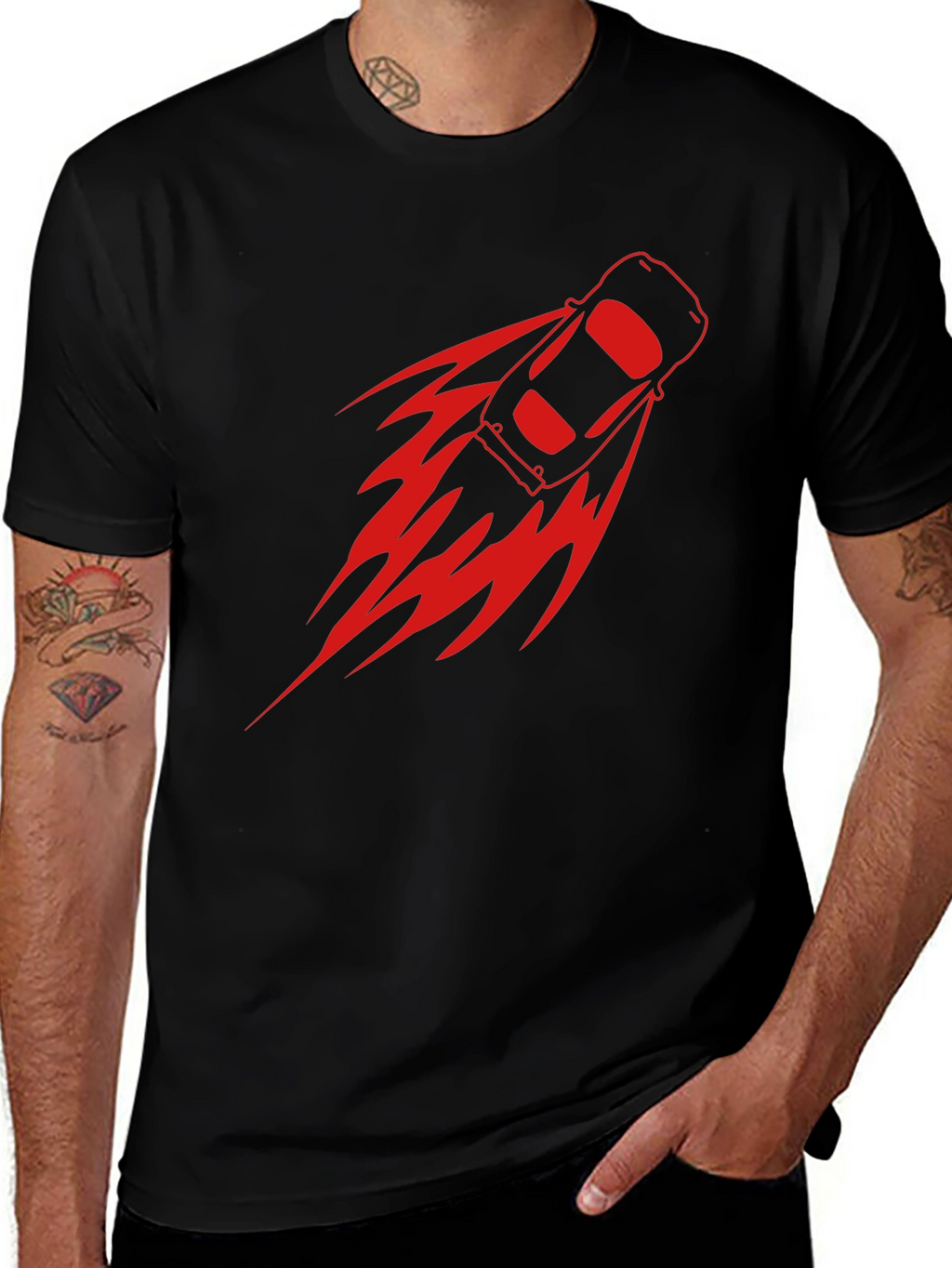 Mens Black T-Shirt with Racing Car Graphic