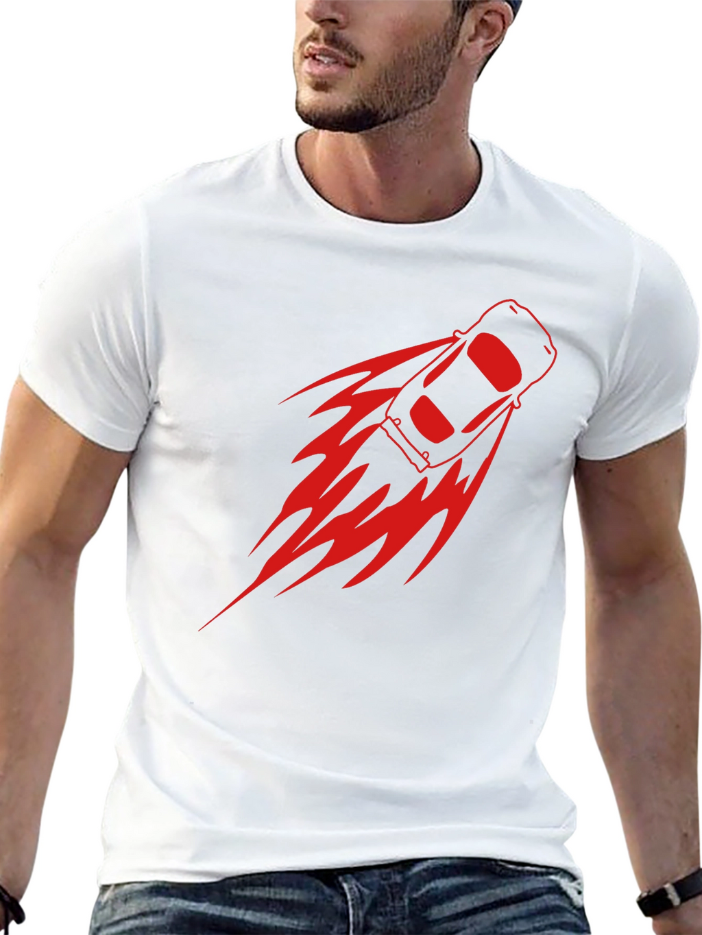 Mens Black T-Shirt with Racing Car Graphic