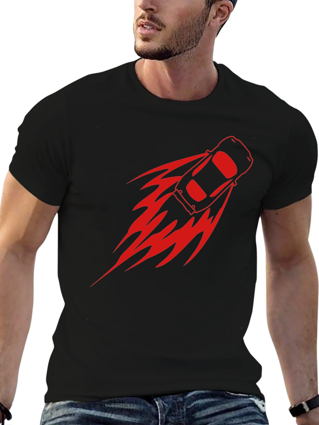 Mens Black T-Shirt with Racing Car Graphic