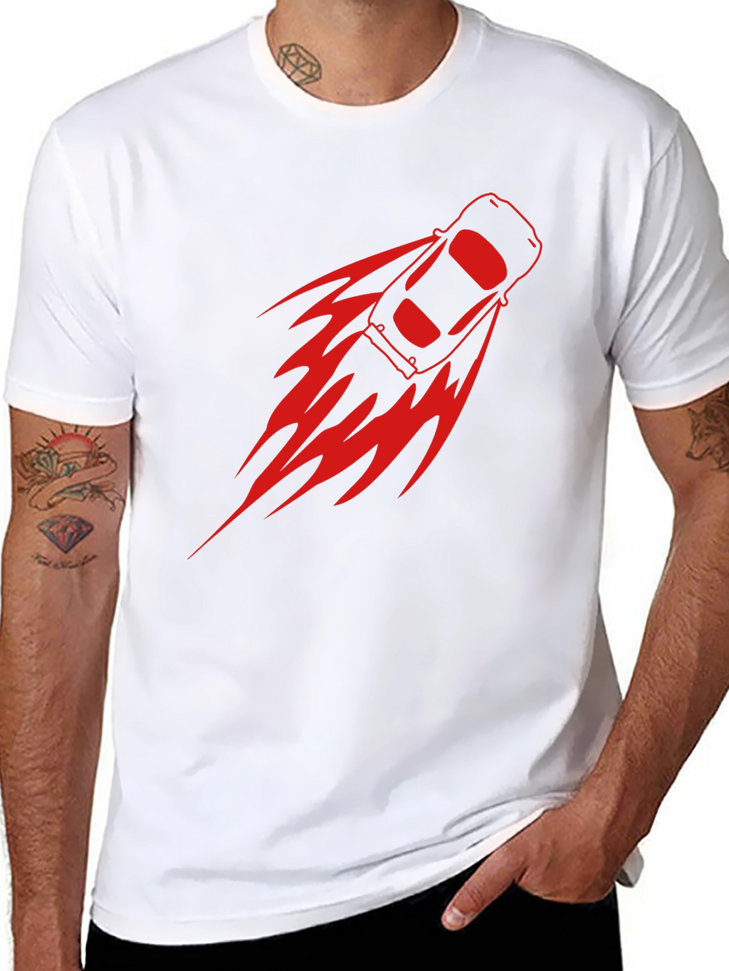 Mens Black T-Shirt with Racing Car Graphic