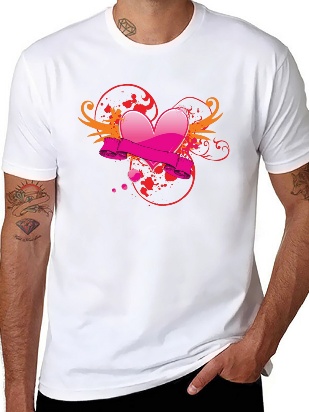 Black T-Shirt with Heart Graphic