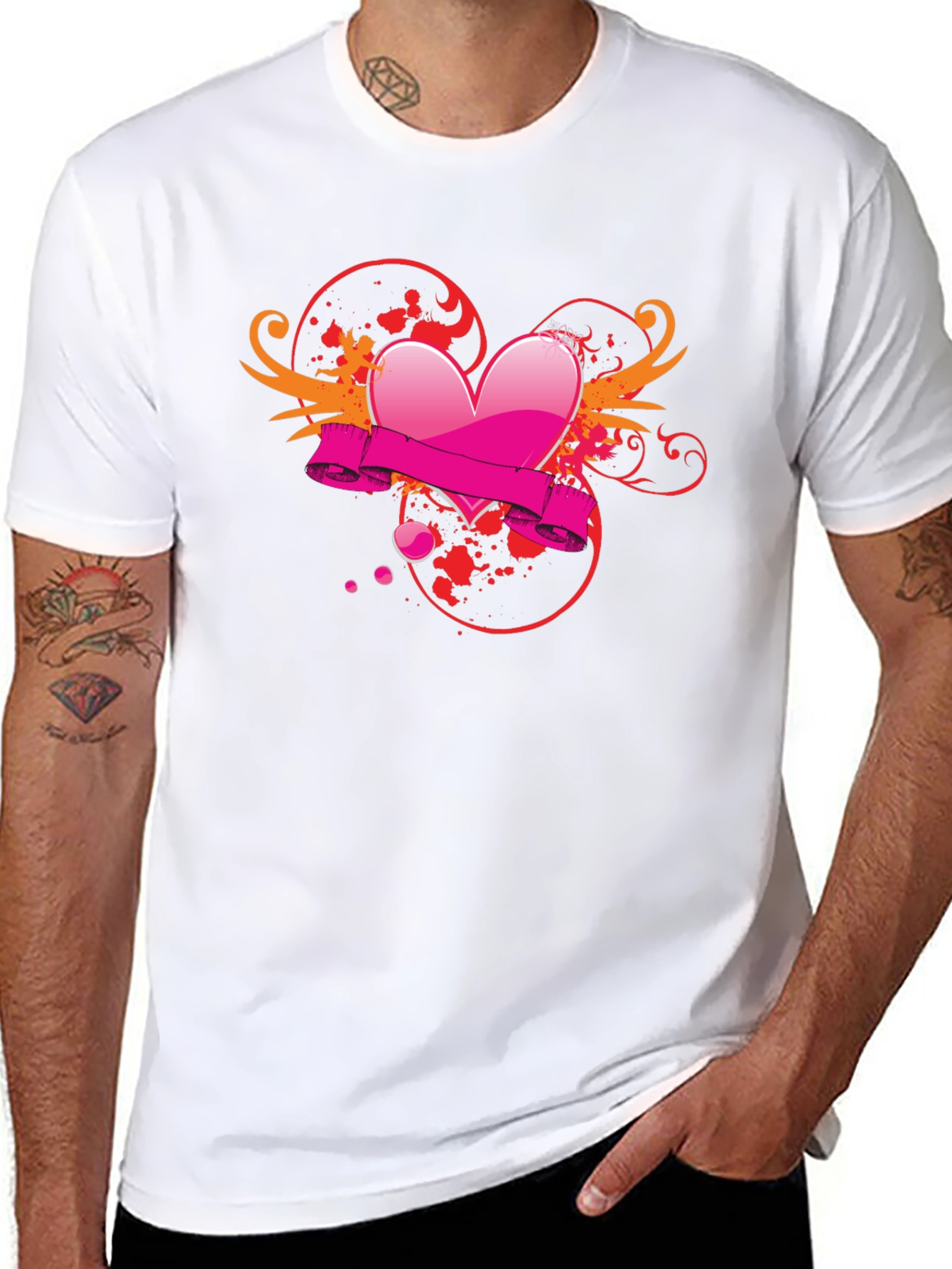 Black T-Shirt with Heart Graphic