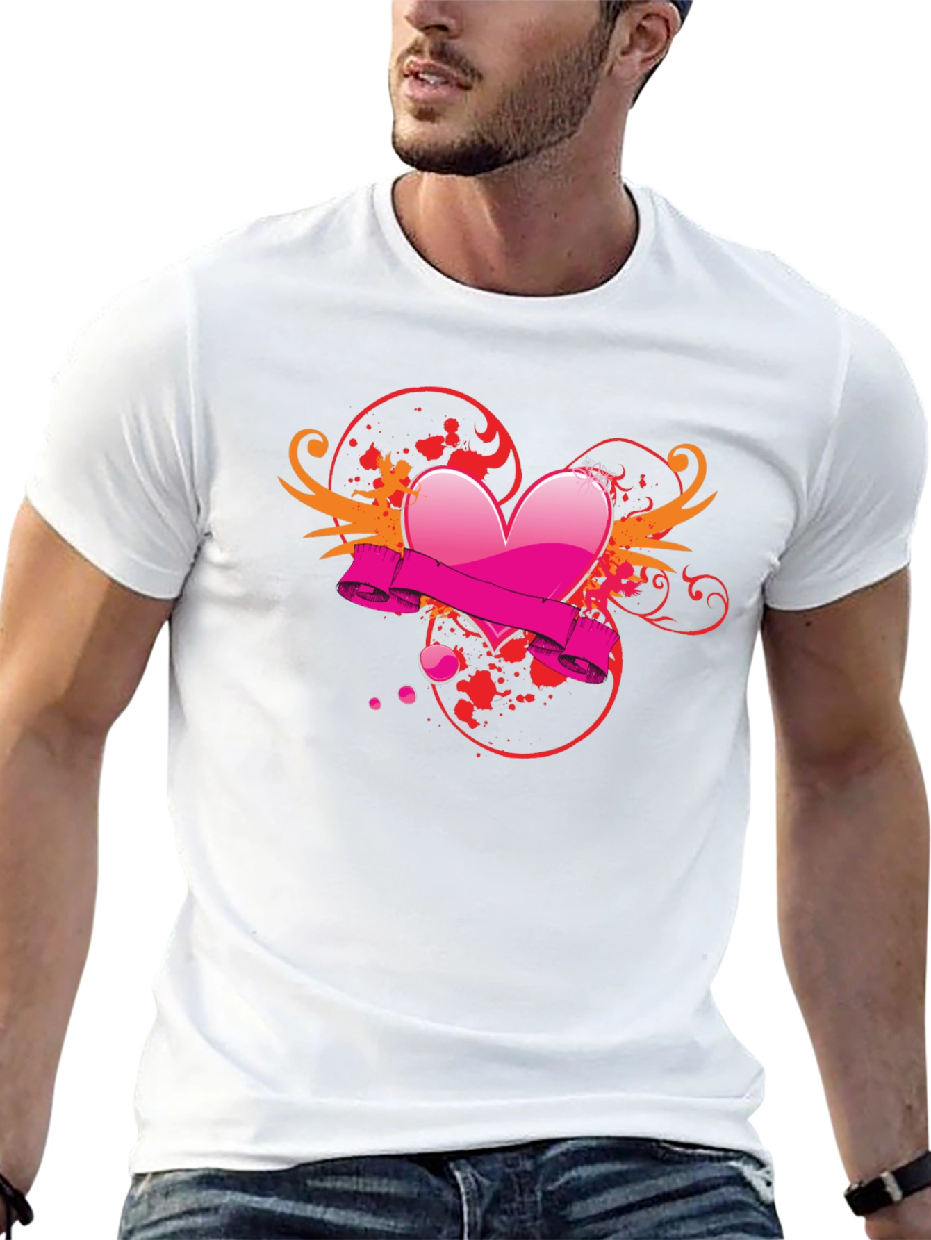 Black T-Shirt with Heart Graphic