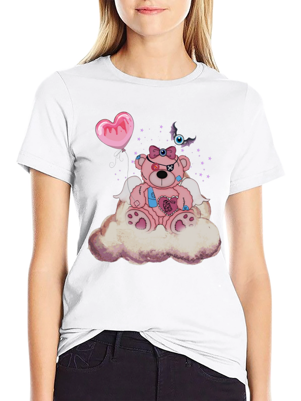 Creepy Cute Teddy Bear on Cloud T-Shirt