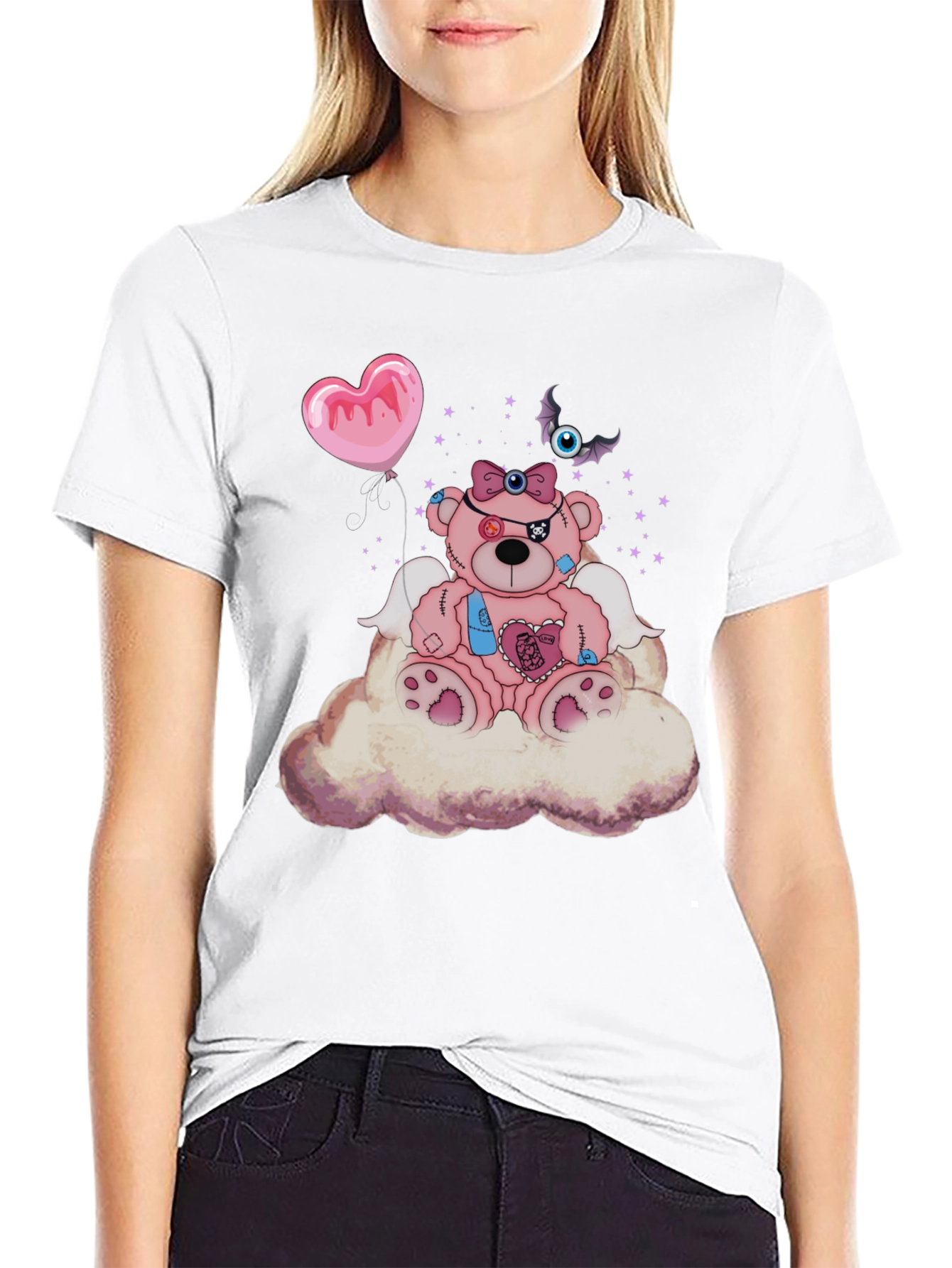 Creepy Cute Teddy Bear on Cloud T-Shirt