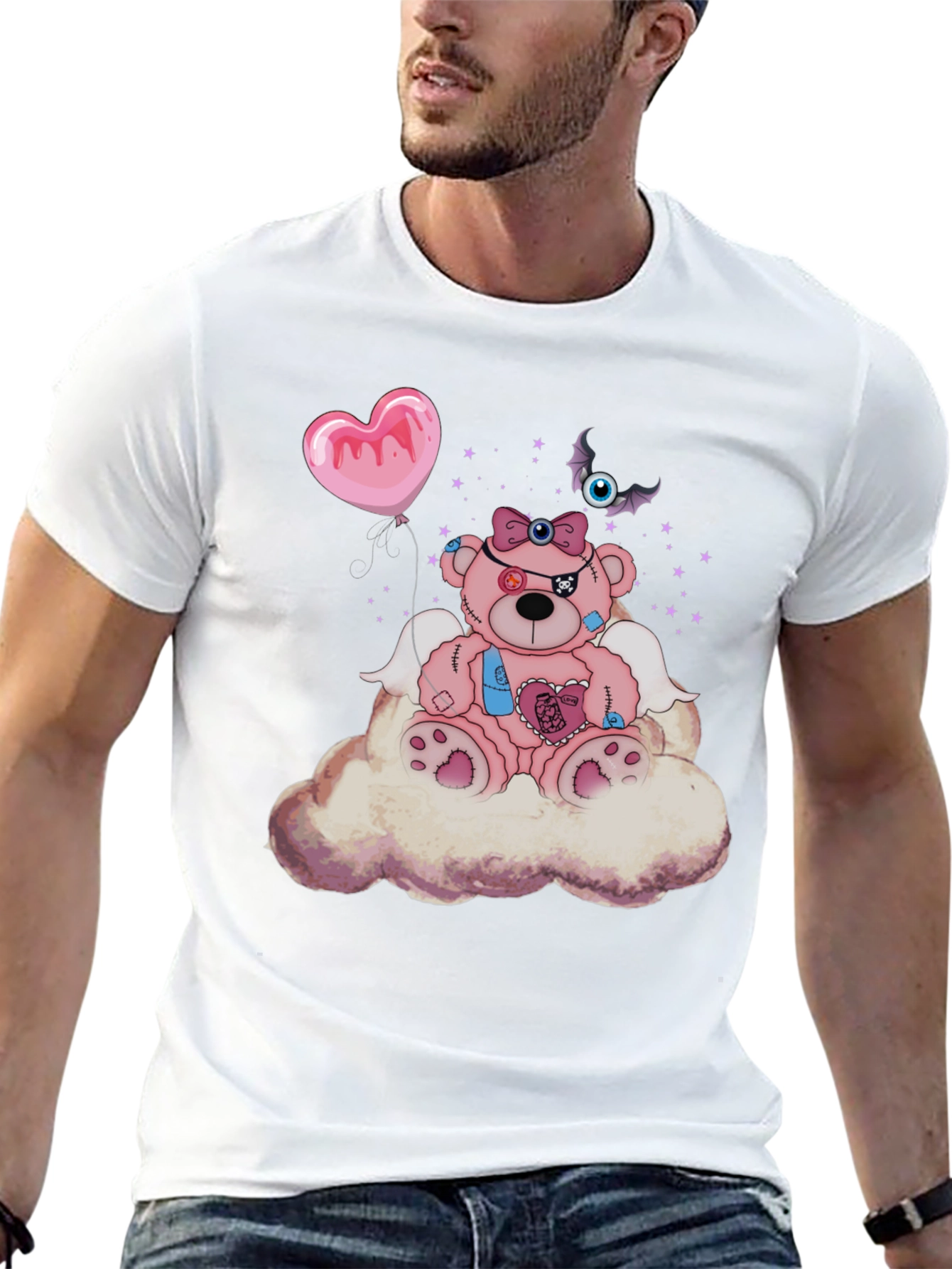 Creepy Cute Teddy Bear on Cloud T-Shirt