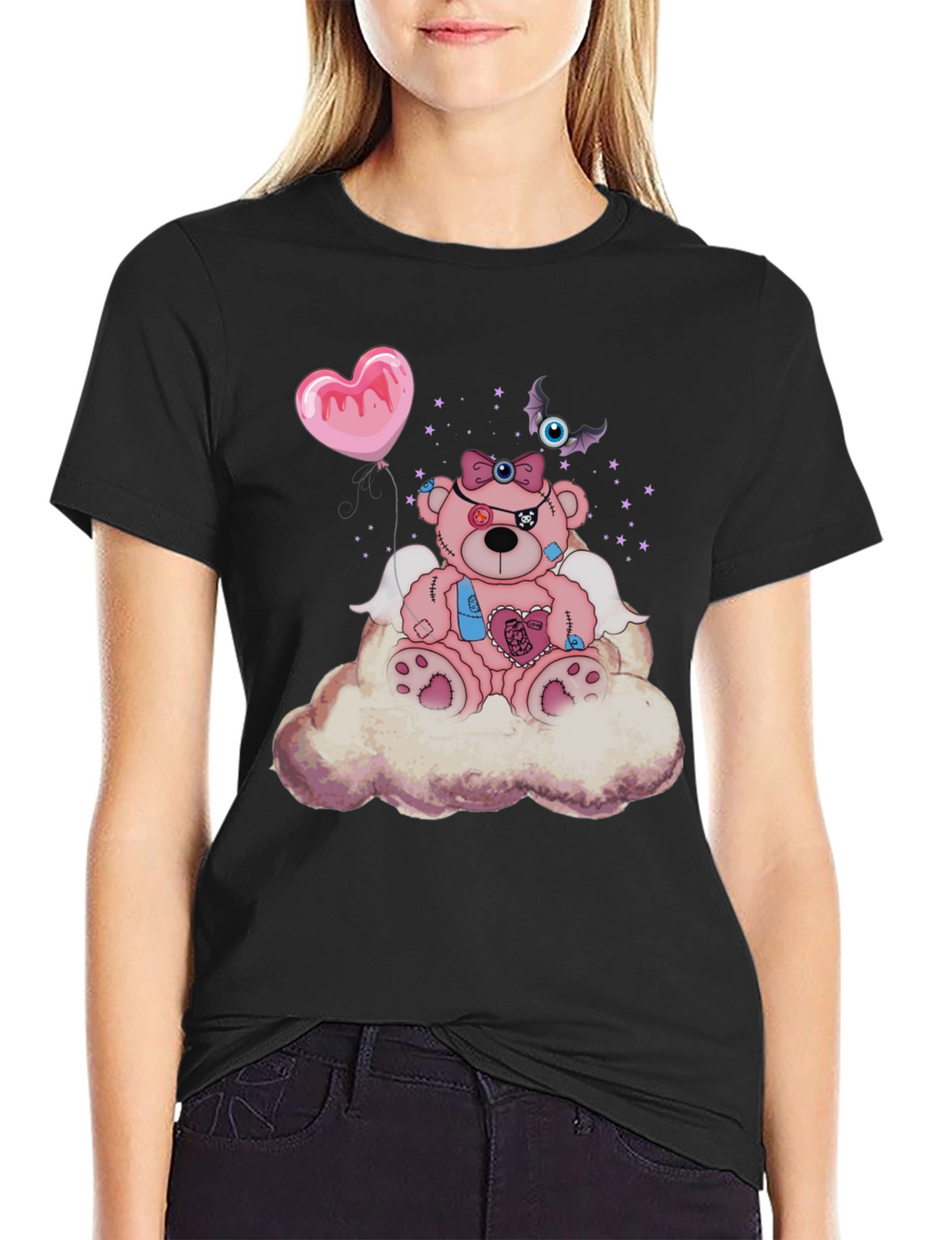 Creepy Cute Teddy Bear on Cloud T-Shirt
