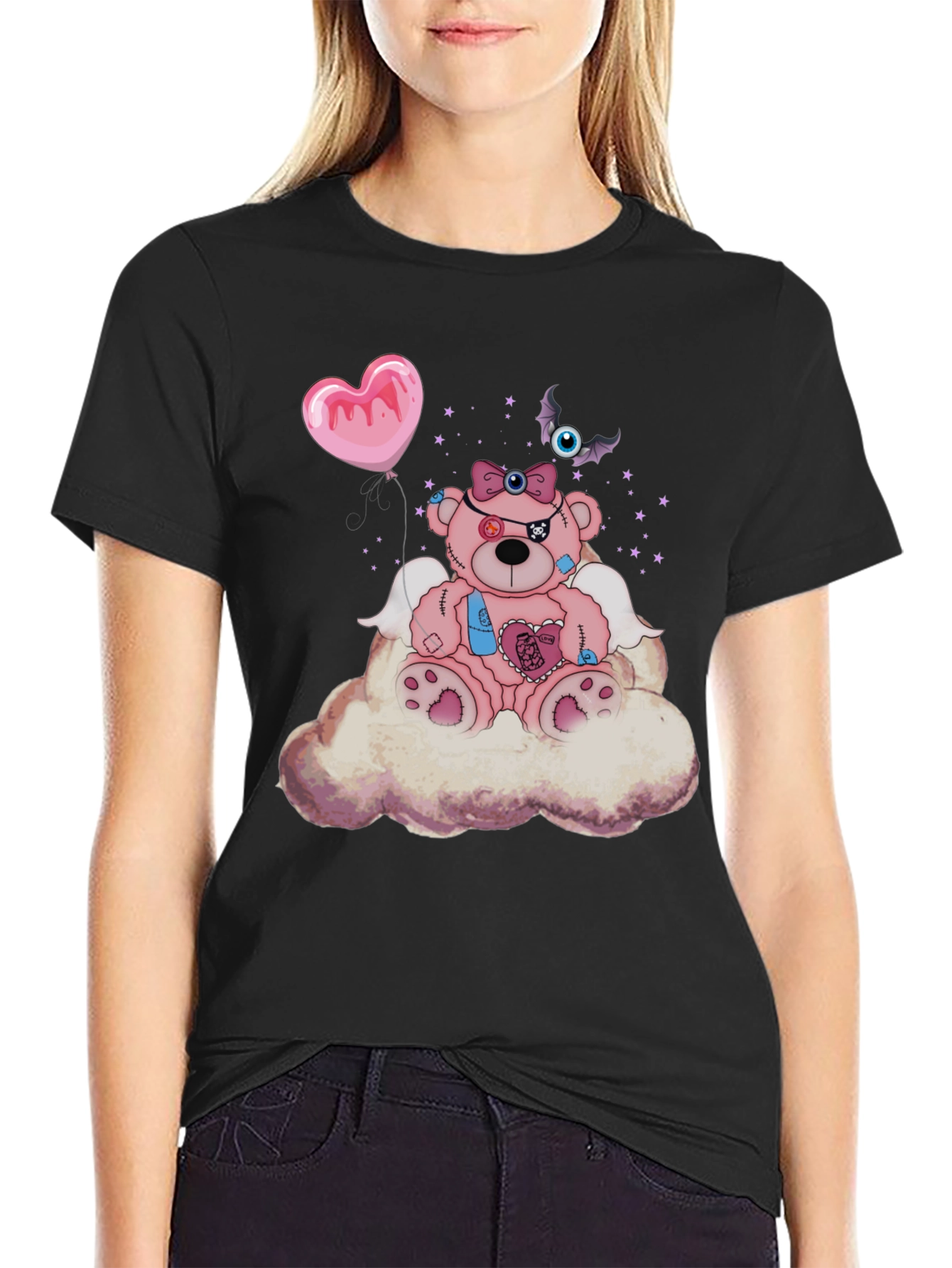 Creepy Cute Teddy Bear on Cloud T-Shirt