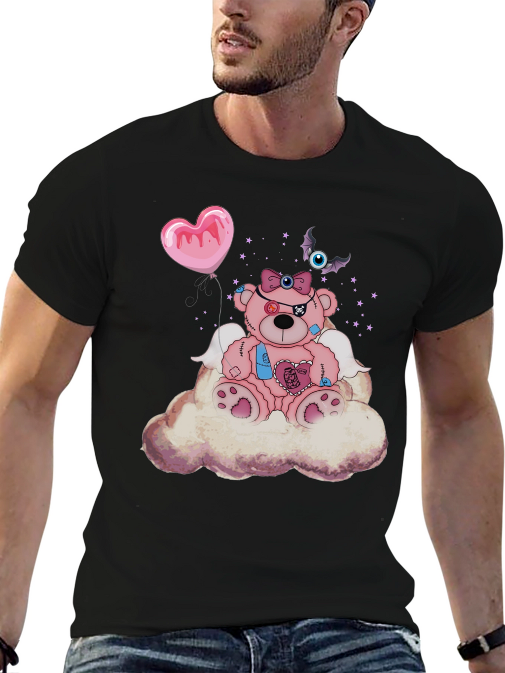 Creepy Cute Teddy Bear on Cloud T-Shirt