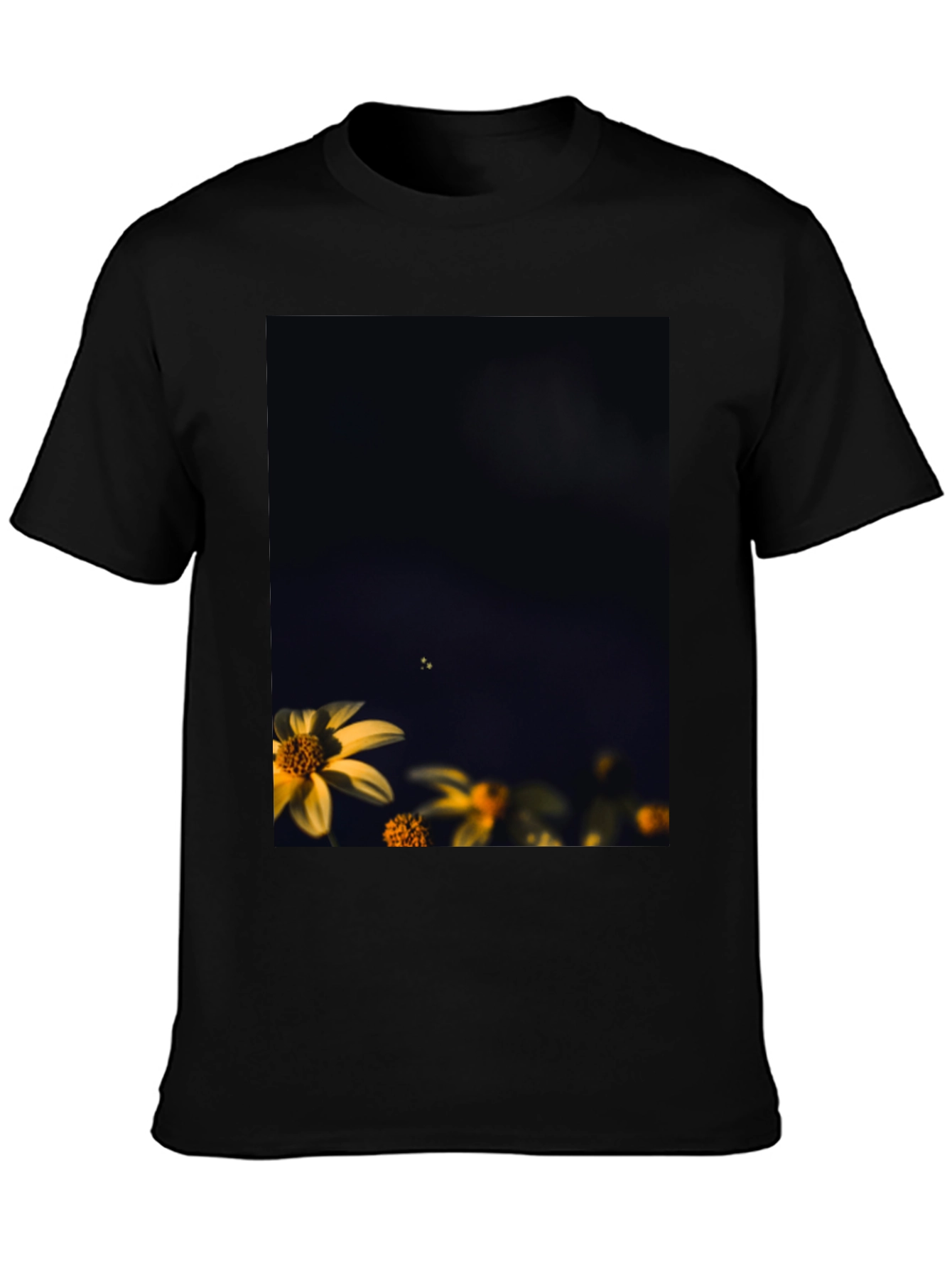 Floral Print Black Cotton Tee - Modern Casual Style
