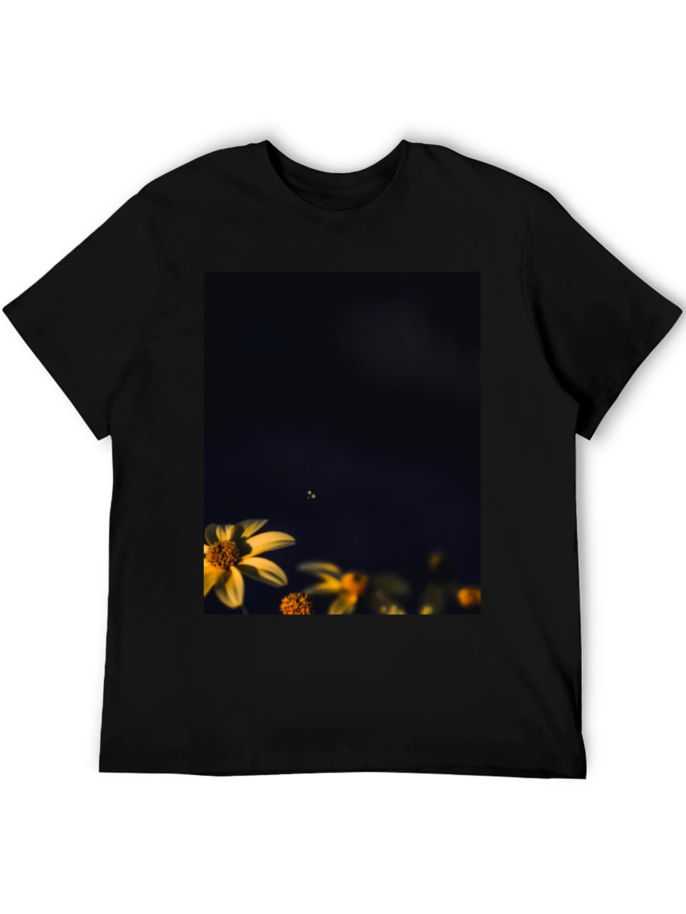 Floral Print Black Cotton Tee - Modern Casual Style