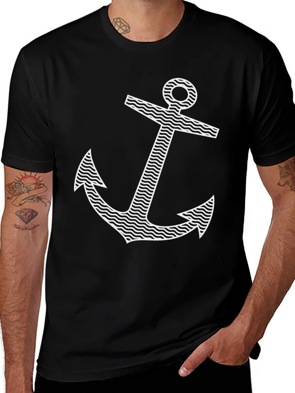 Nautical Anchor Graphic Tee - Black Cotton Blend