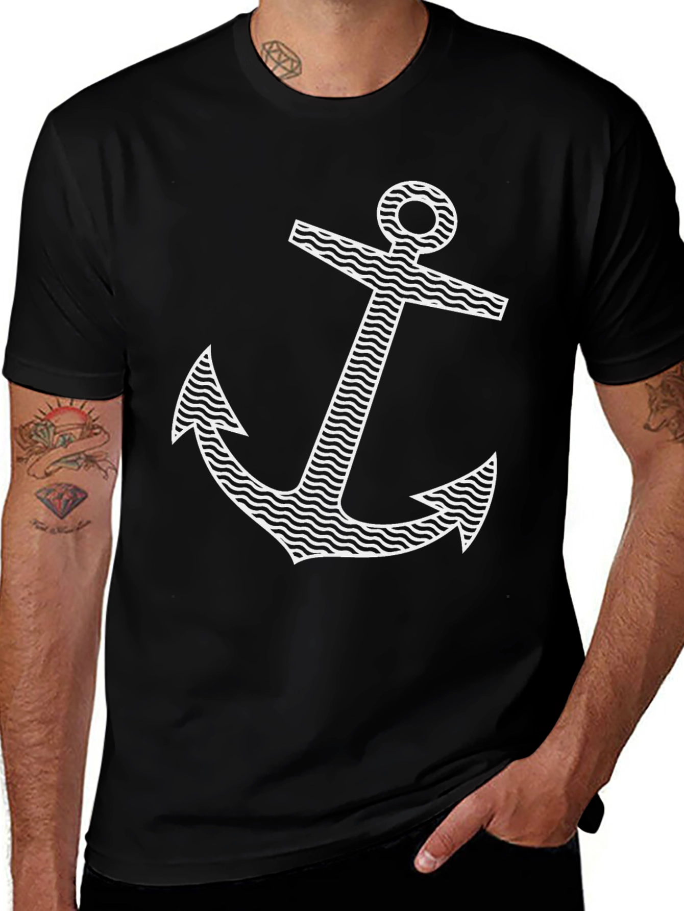 Nautical Anchor Graphic Tee - Black Cotton Blend