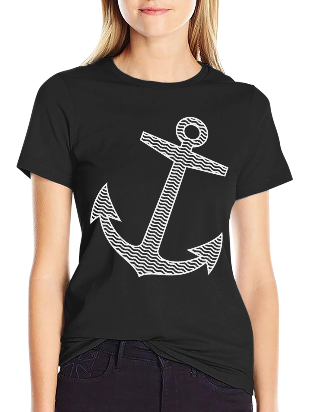 Nautical Anchor Graphic Tee - Black Cotton Blend