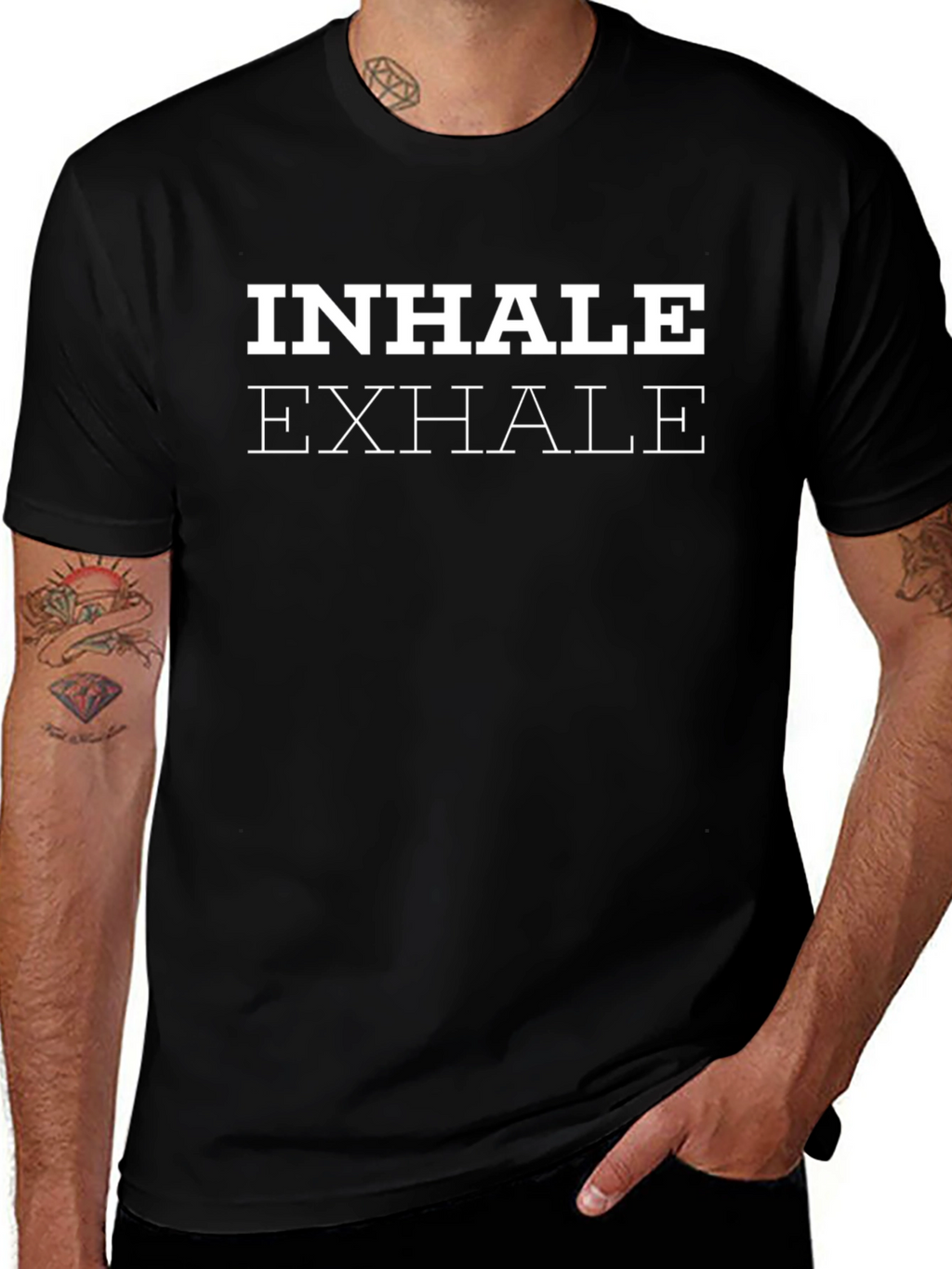 Inhale Exhale Graphic Tee - Black Cotton T-Shirt