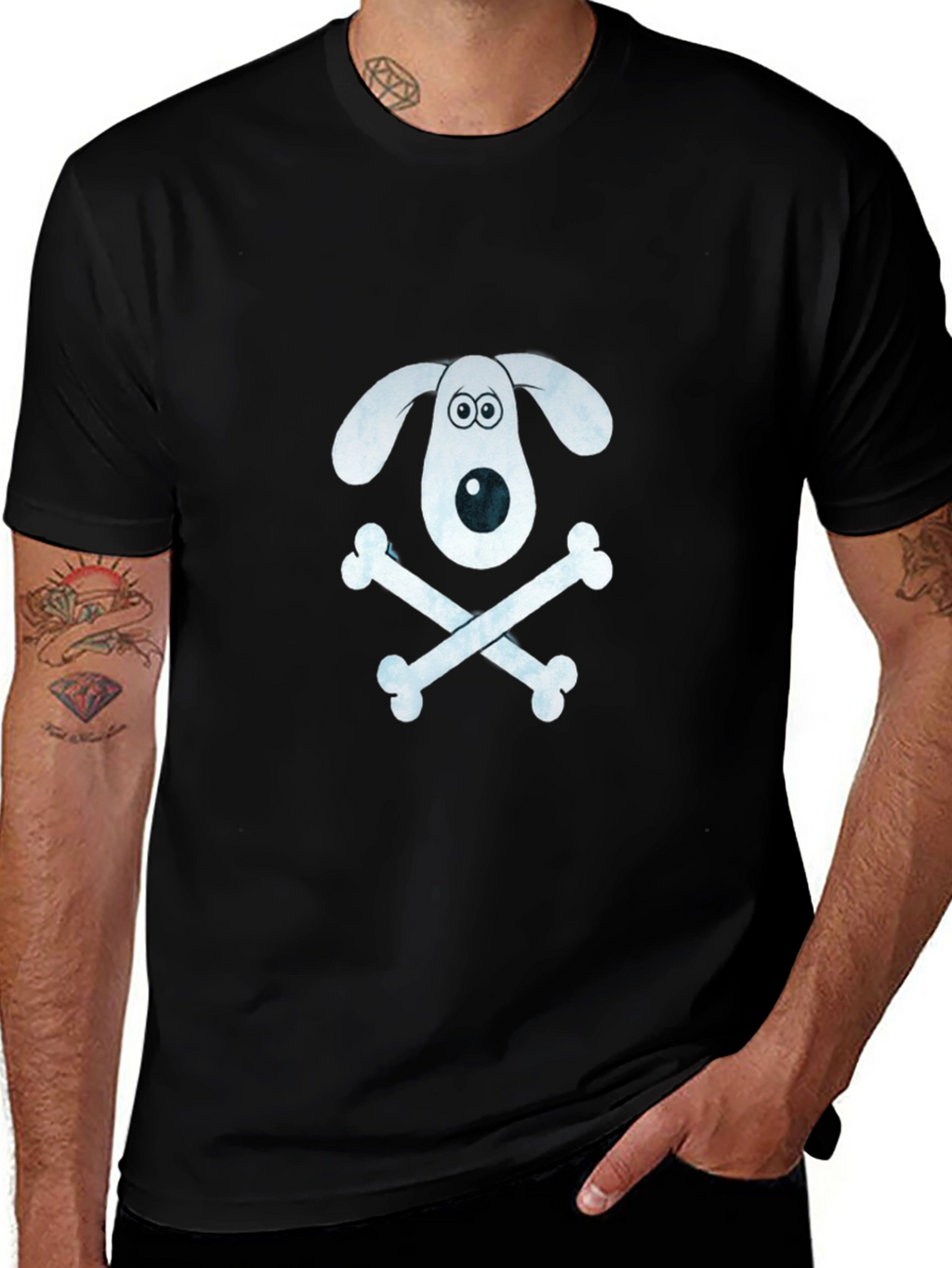 Dog & Bones Graphic T-Shirt - Black Cotton