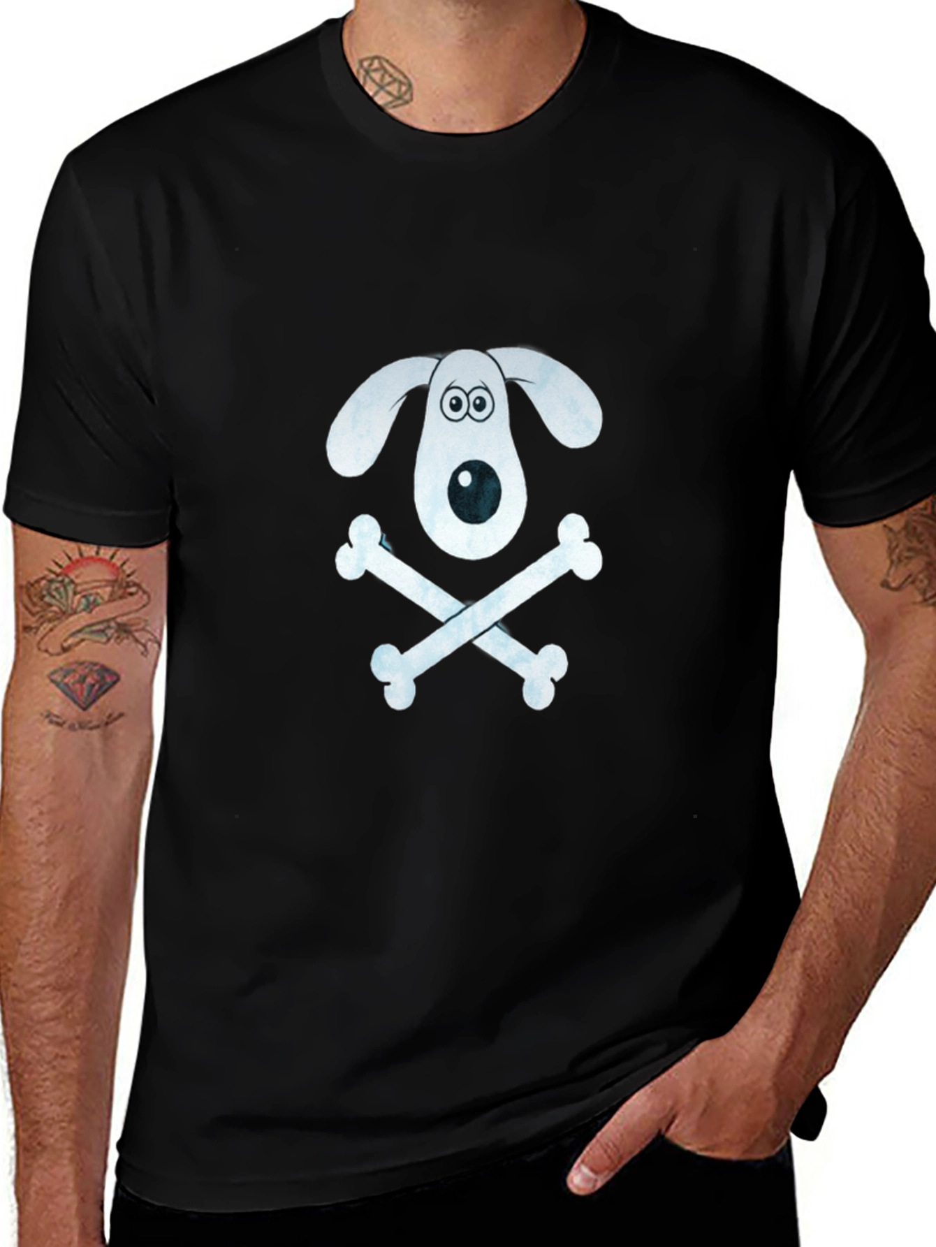 Dog & Bones Graphic T-Shirt - Black Cotton