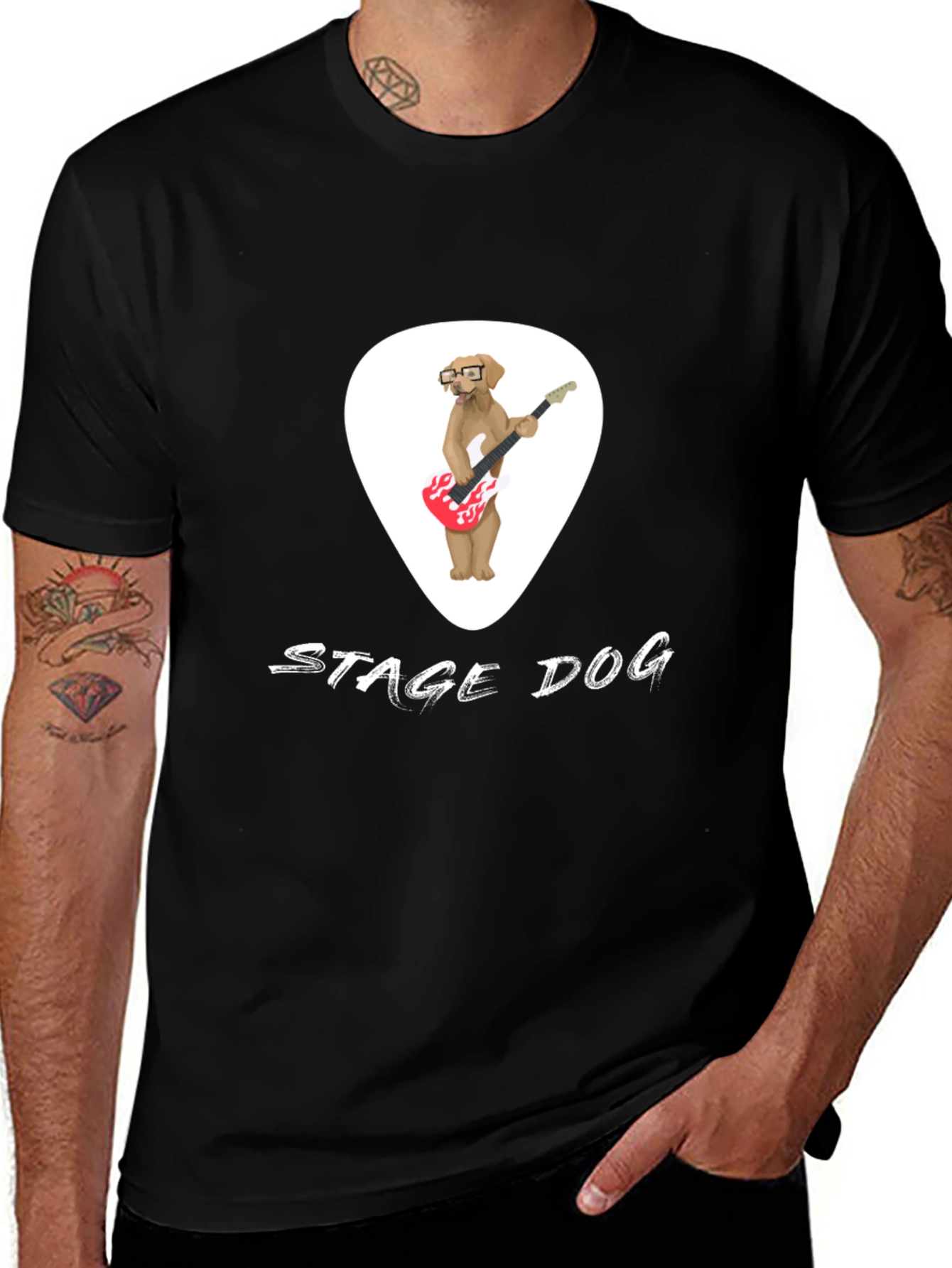 Stage Dog T-Shirt - Rockin Canine Guitarist