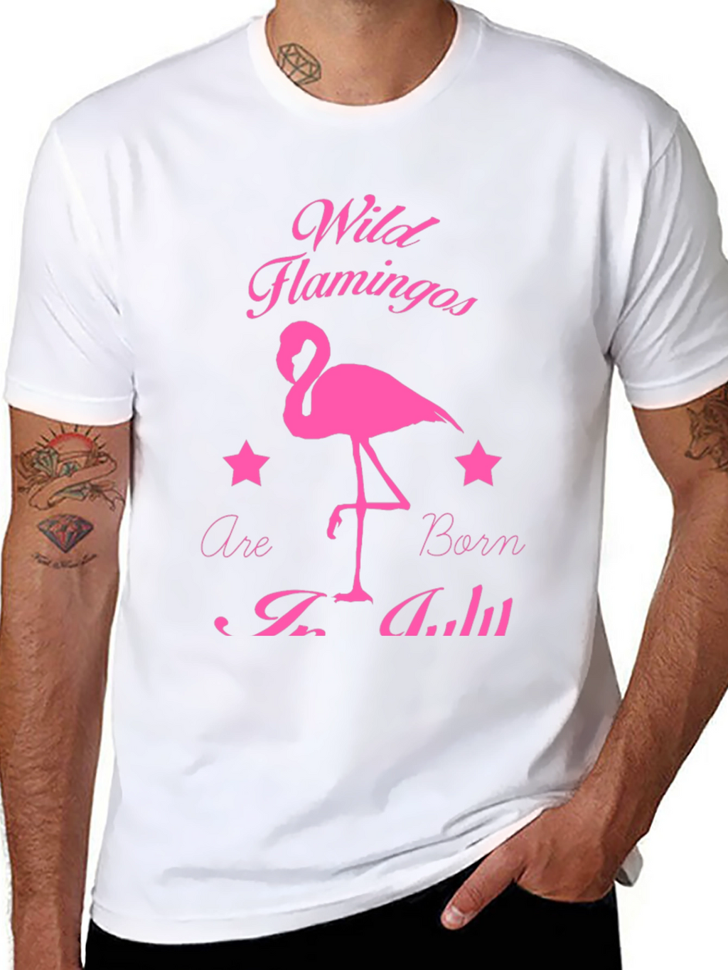 Wild Flamingos Born in July Black T-Shirt