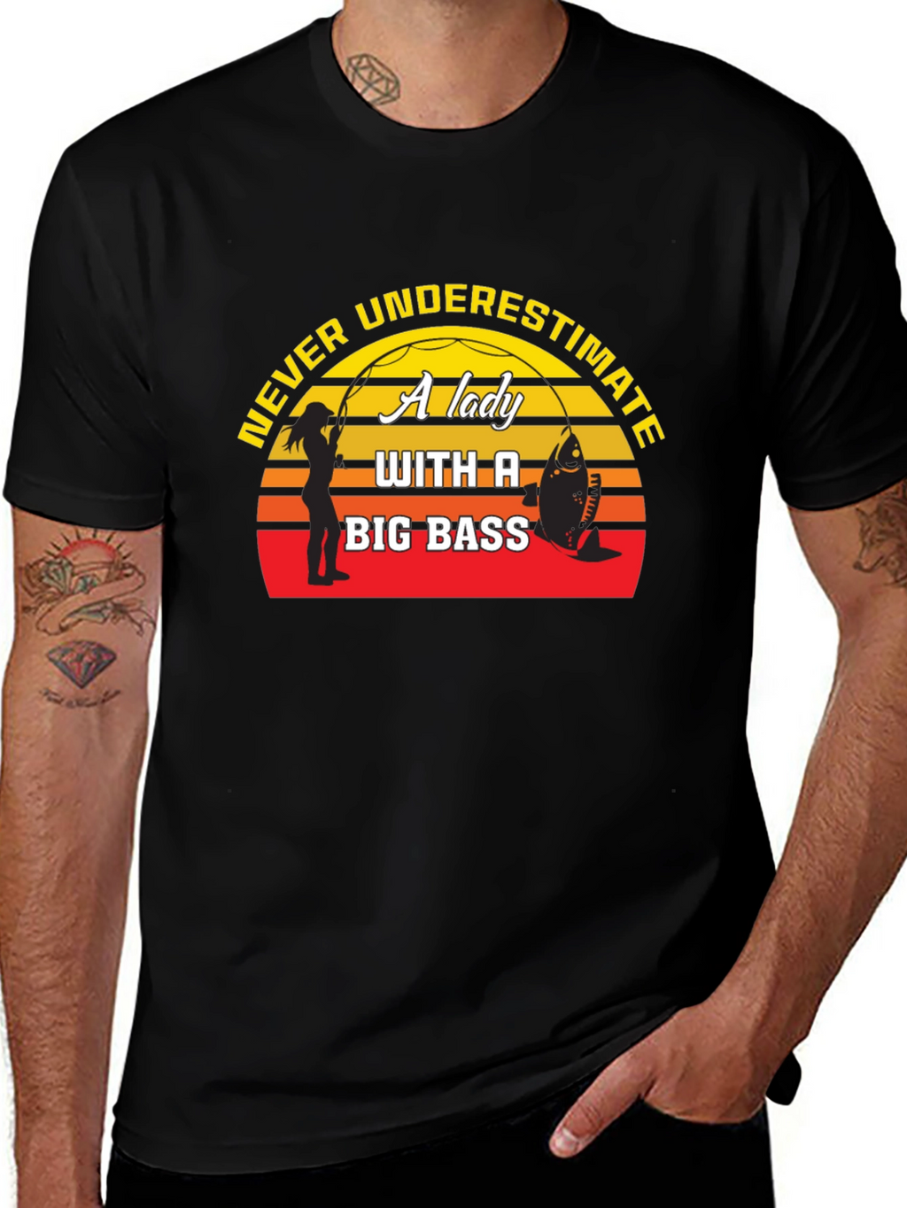 Never Underestimate Lady Big Bass Fishing T-Shirt
