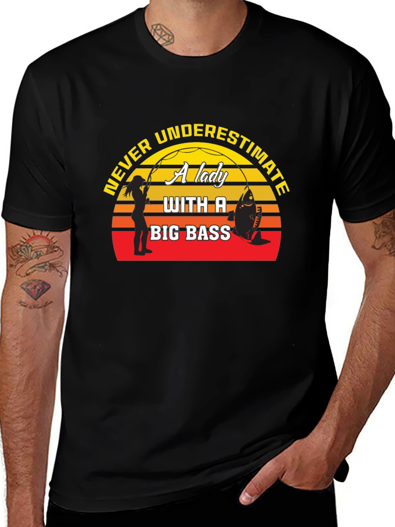 Never Underestimate Lady Big Bass Fishing T-Shirt