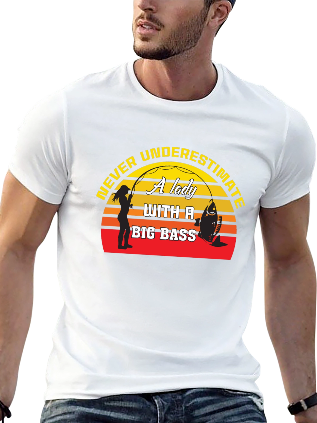 Never Underestimate Lady Big Bass Fishing T-Shirt