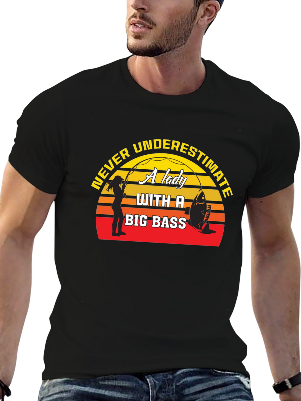 Never Underestimate Lady Big Bass Fishing T-Shirt
