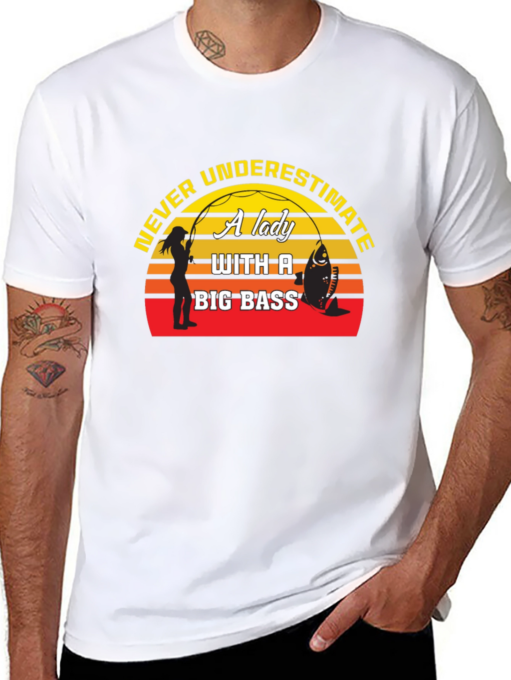 Never Underestimate Lady Big Bass Fishing T-Shirt