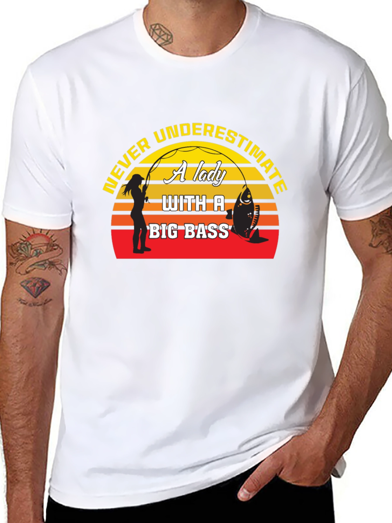 Never Underestimate Lady Big Bass Fishing T-Shirt